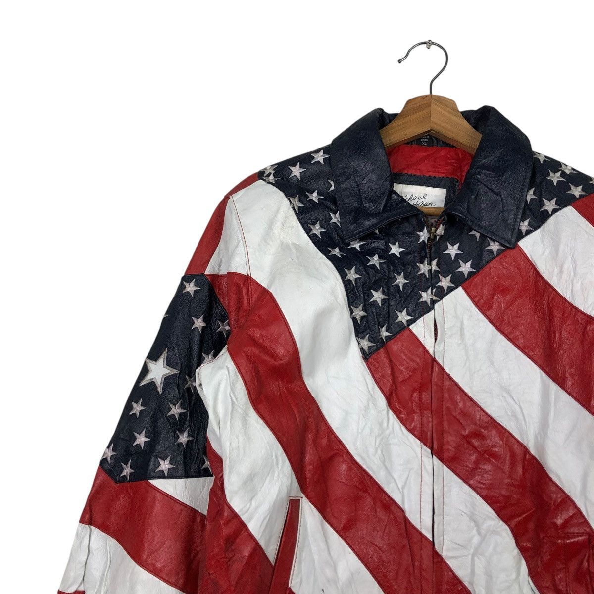 Michael Hoban 🔥VINTAGE LEATHER JACKET BOMBER MICHAEL HOBAN USA FLAG Size US M / EU 48-50 / 2 - 3 Thumbnail