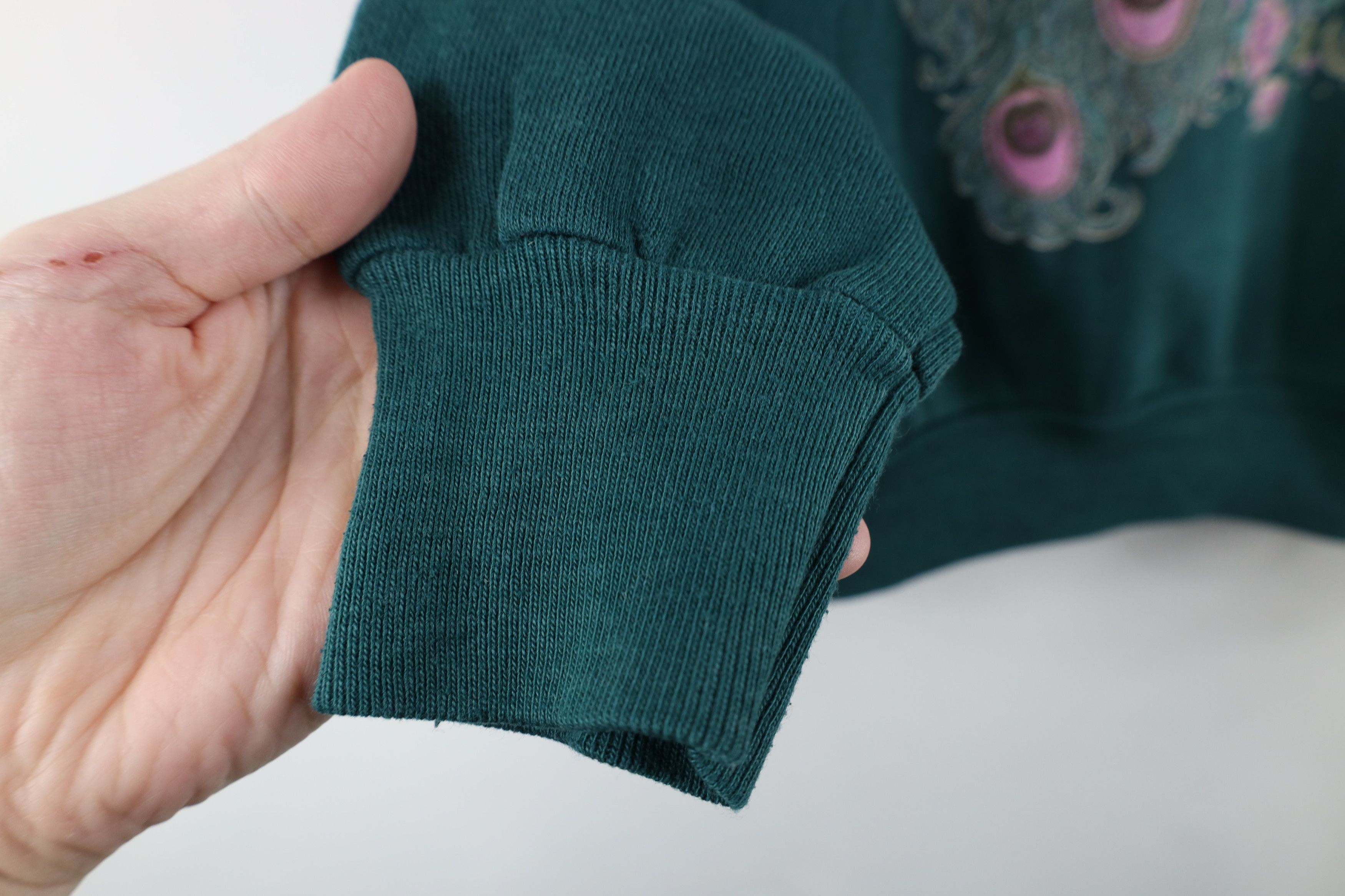Vintage Vintage 90s Streetwear Peacock Flower Collared Sweatshirt Size L / US 10 / IT 46 - 7 Thumbnail