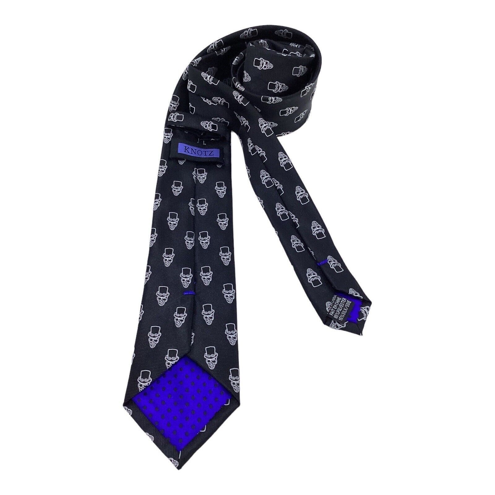 Other KNOTZ Black Skull Print Luxury Designer Silk Men Tie W:3" EX Size ONE SIZE - 2 Thumbnail