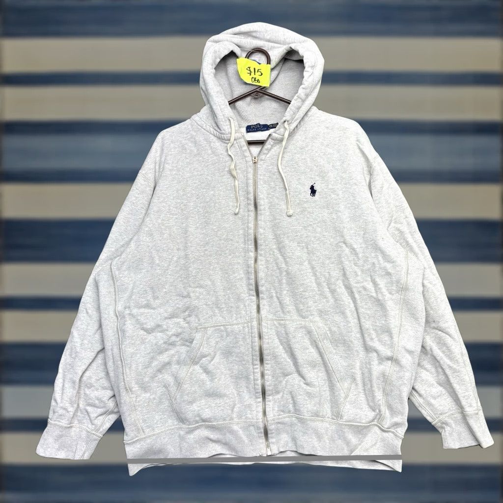 Polo Ralph Lauren VINTAGE Polo Ralph Lauren Hoodie Mens 2XL Gray Sweatshirt Zip Full Zip Crew Neck Antique 90s Logo Embroidered White Space Size US XXL / EU 58 / 5 - 1 Thumbnail