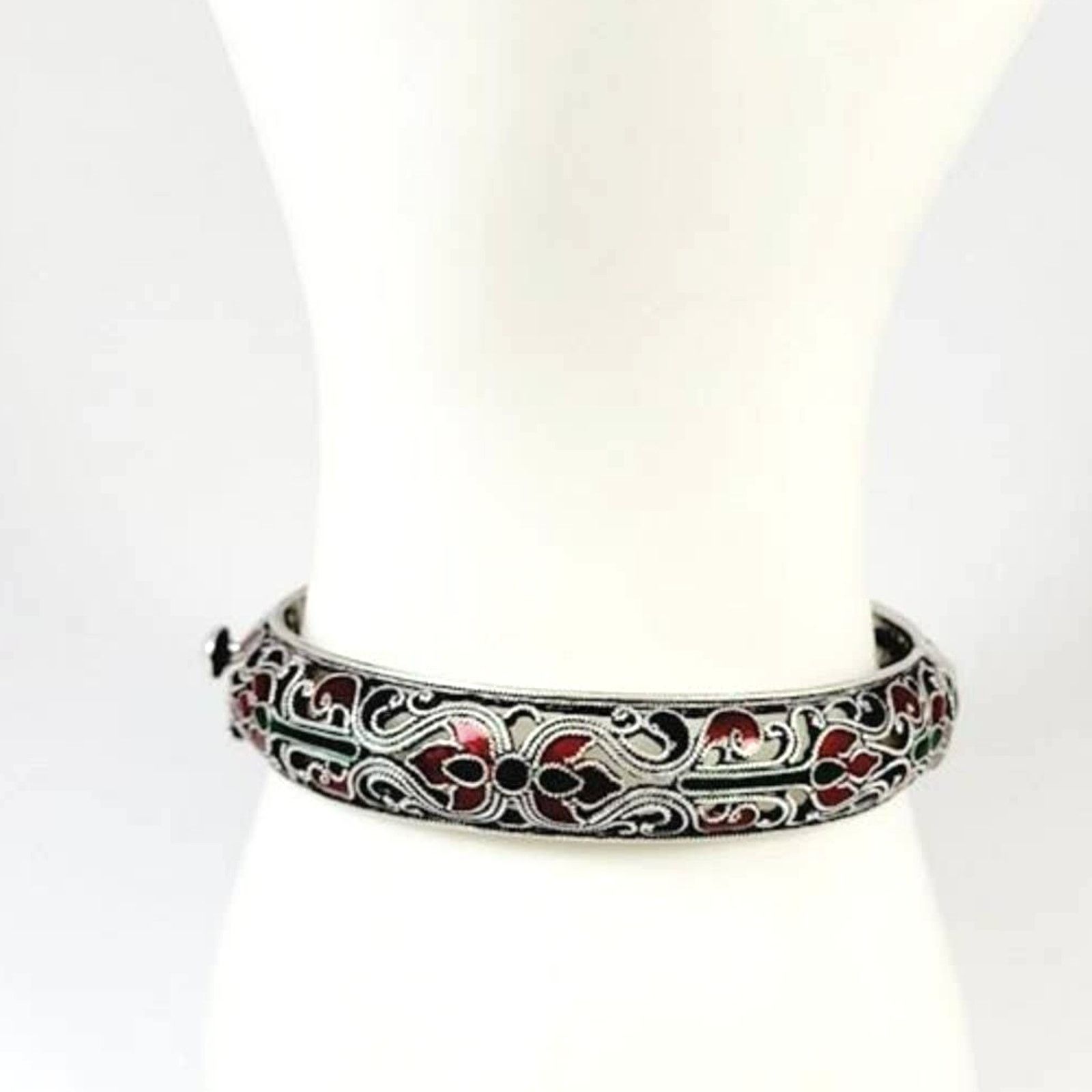 Designer .925 Sterling Silver Enamel Filigree Bangle Bracelet Vintage Size ONE SIZE - 2 Thumbnail
