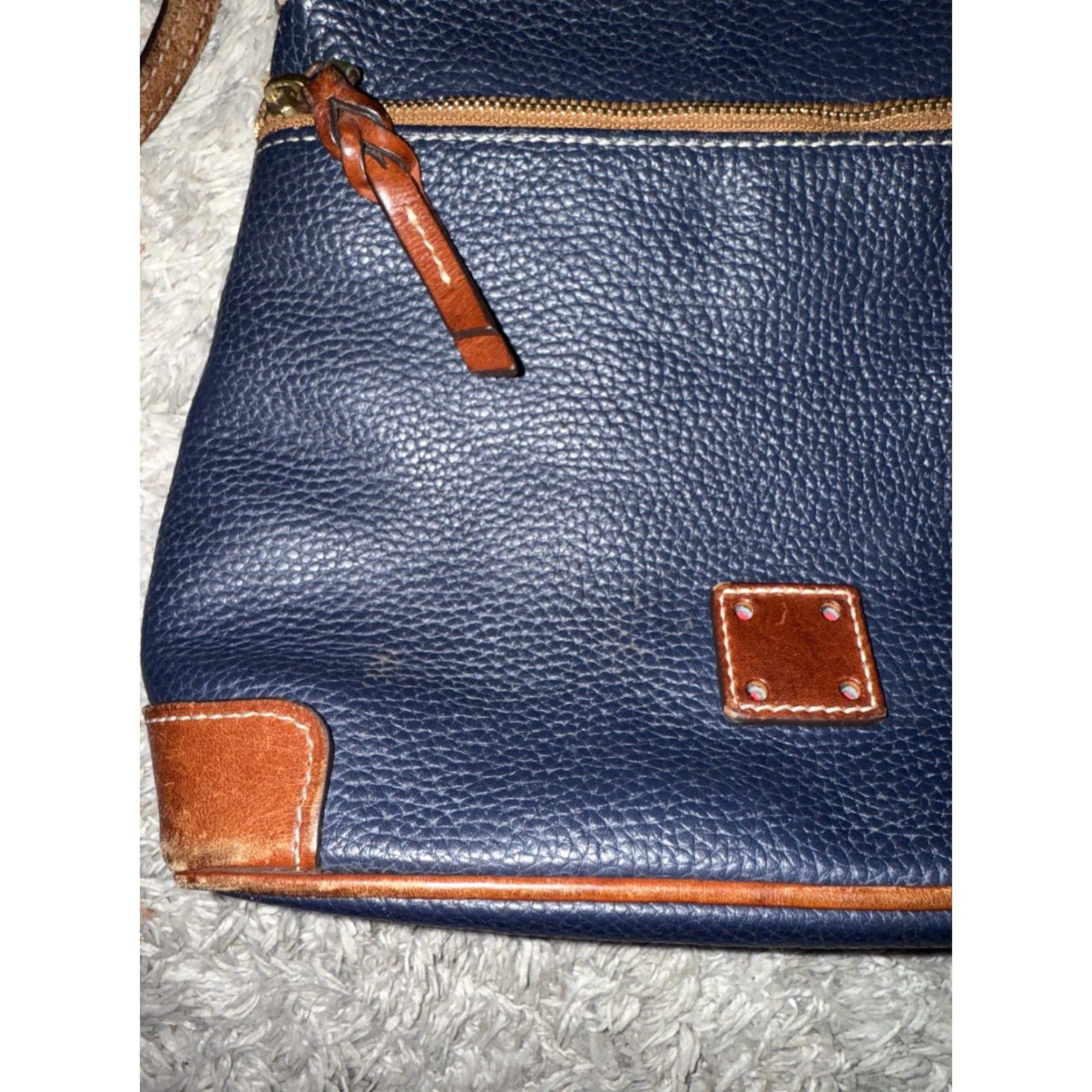 Dooney & Bourke Dooney & Bourke Purse Crossbody Crossbody Bag Navy Brown Leather 10”x12” USA Women Medium Size ONE SIZE - 5 Thumbnail