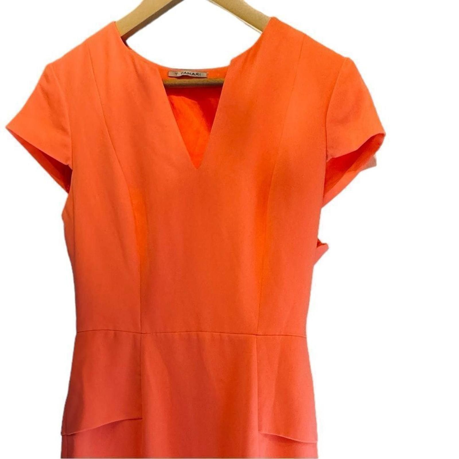 Designer Tahari. Women’s Pastel Orange Ruffle Midi Dress. Size 8. Size M / US 6-8 / IT 42-44 - 3 Thumbnail