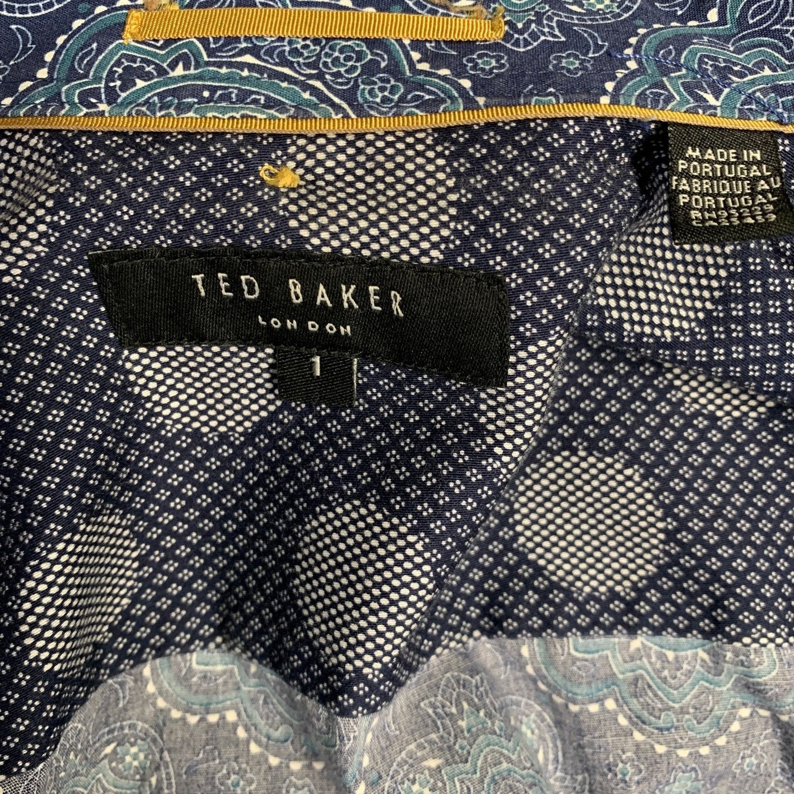 Ted Baker Bcrumbs Navy Green Paisley Cotton Spread Collar Short Sleeve Size US S / EU 44-46 / 1 - 5 Thumbnail