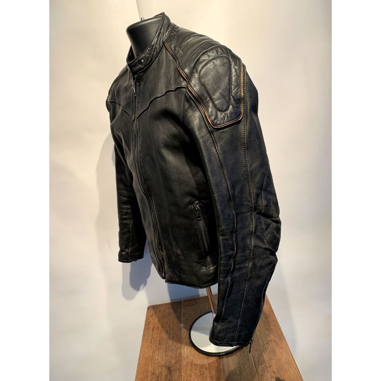ESPIRIT VINTAGE Espirit Motorcycle Jacket Cafe Racer Mens 40 Leather Padded Quilted Black Coat Size US XXS / EU 40 - 3 Thumbnail