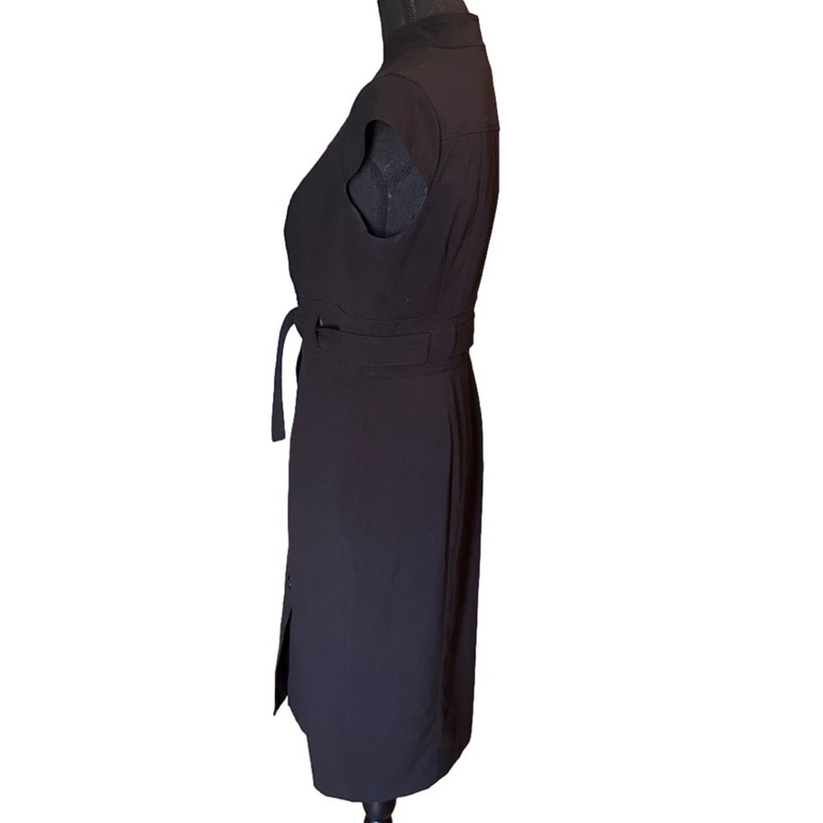 Calvin Klein Calvin Klein Black Cap Sleeve Belted Sheath Dress Size S / US 4 / IT 40 - 2 Thumbnail