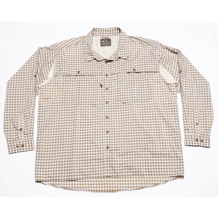 Vintage Drake Fishing Shirt Men’s 3X Vented Beige Check Long Sleeve
