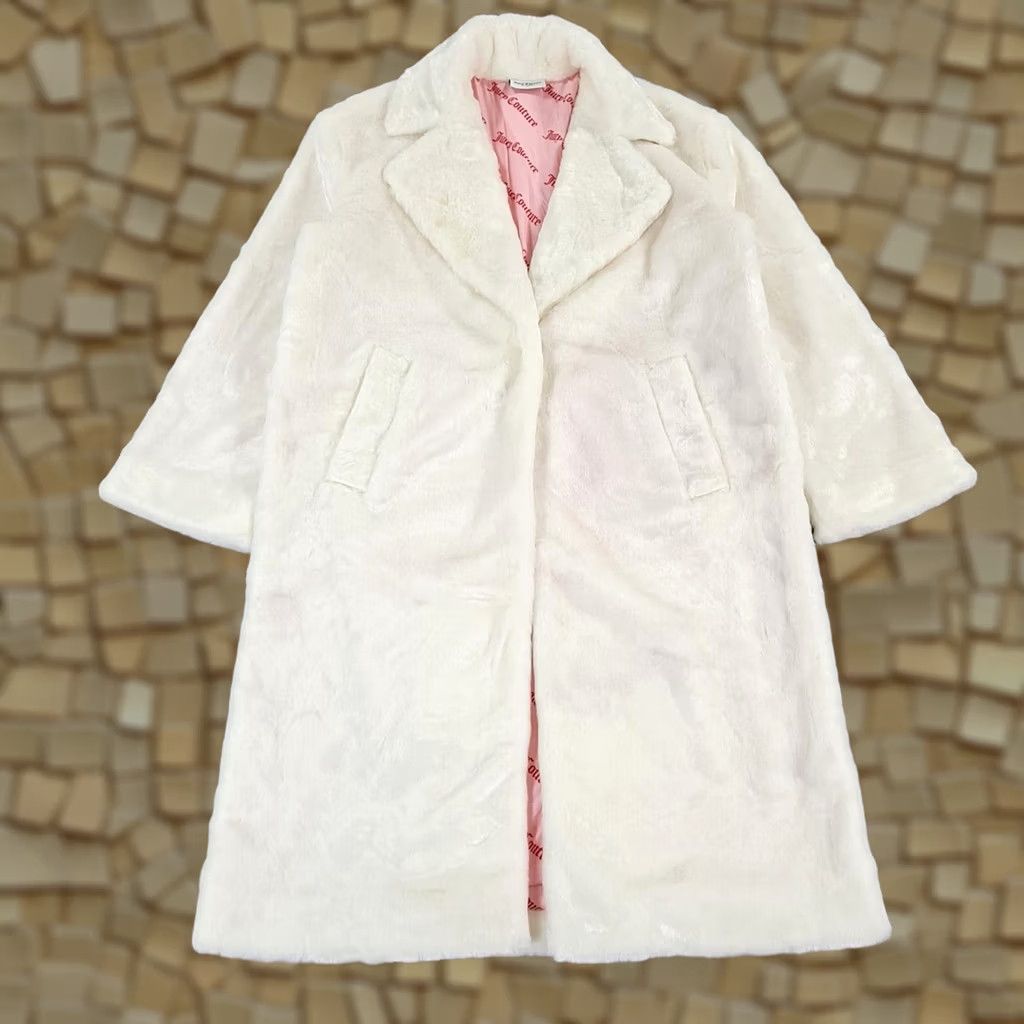 Juicy Couture Juicy Couture Womens Coat White S Longline Faux Fur Lined Pockets Overcoat Snap Closure Casual Winter 2000s Designer Mens Womens Girls Size S / US 4 / IT 40 - 1 Thumbnail