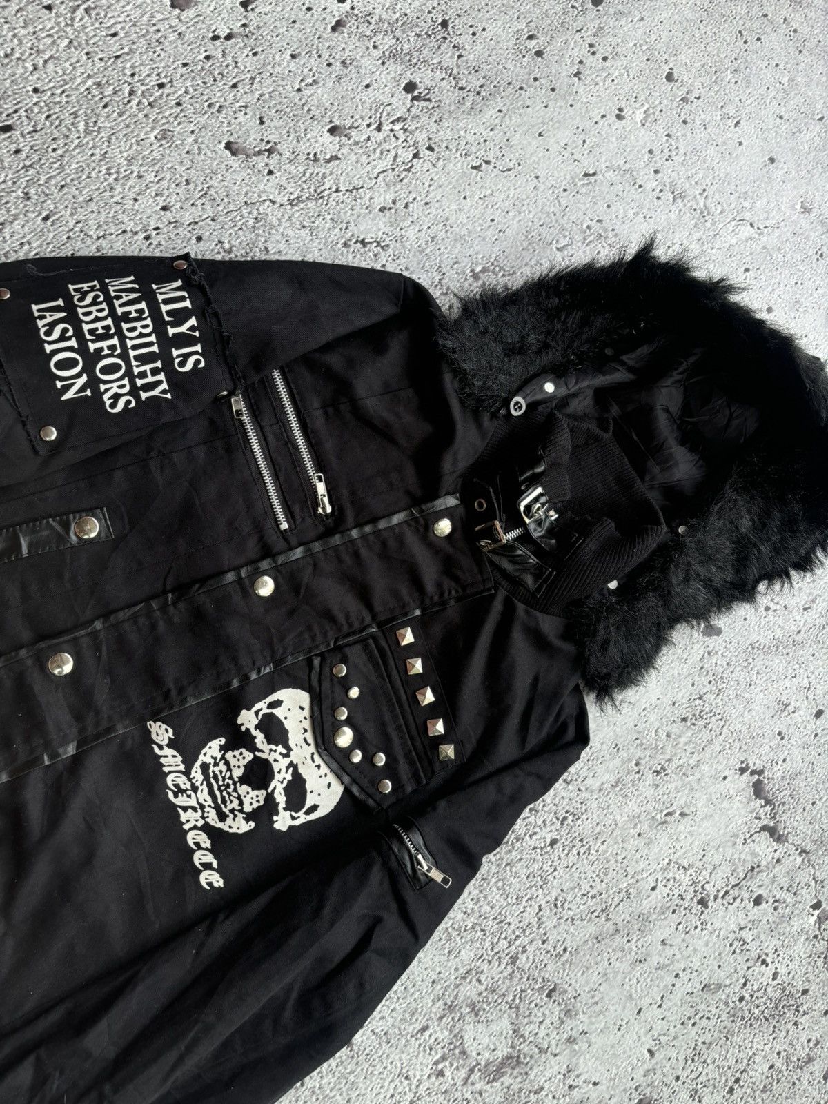 Le Grande Bleu (L.G.B.) Addictrap studded skull LGB punk style fur jacket Size US L / EU 52-54 / 3 - 6 Thumbnail