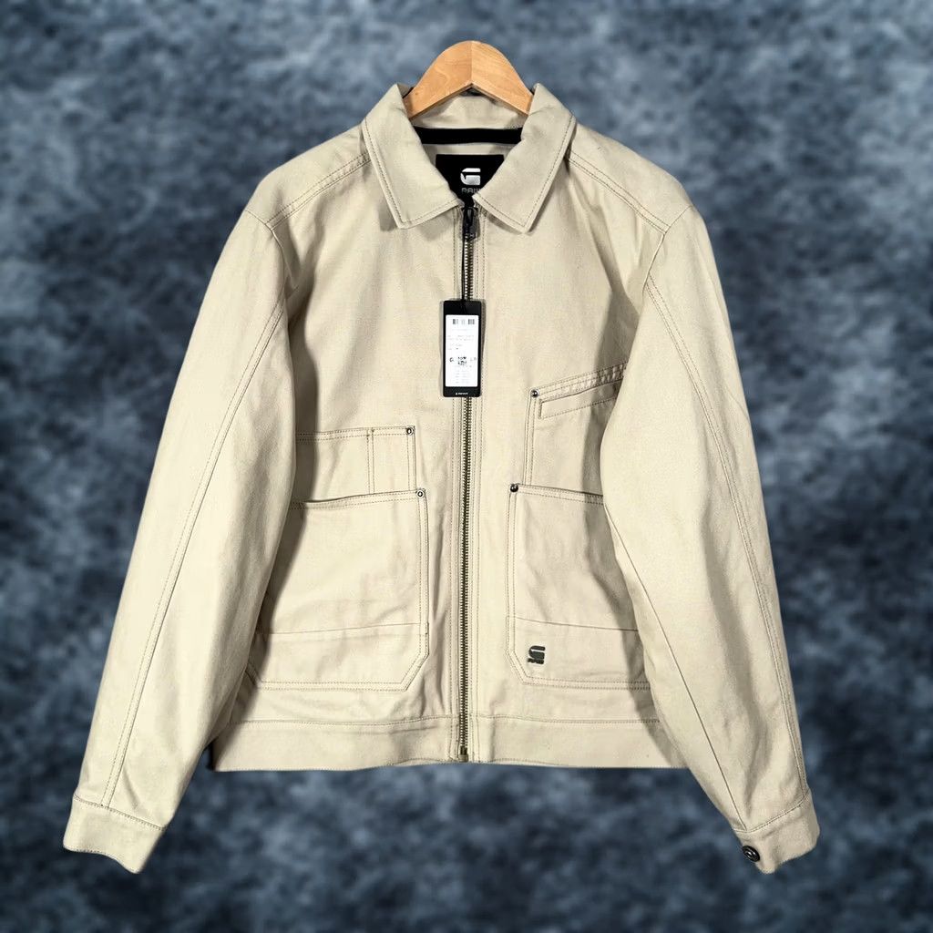 Vintage G-Star RAW Trucker Jacket Mens M Khaki Buck Canvas Full Zip Lined Pockets Bomber Button Zipper Casual Workwear Size US M / EU 48-50 / 2 - 1 Thumbnail