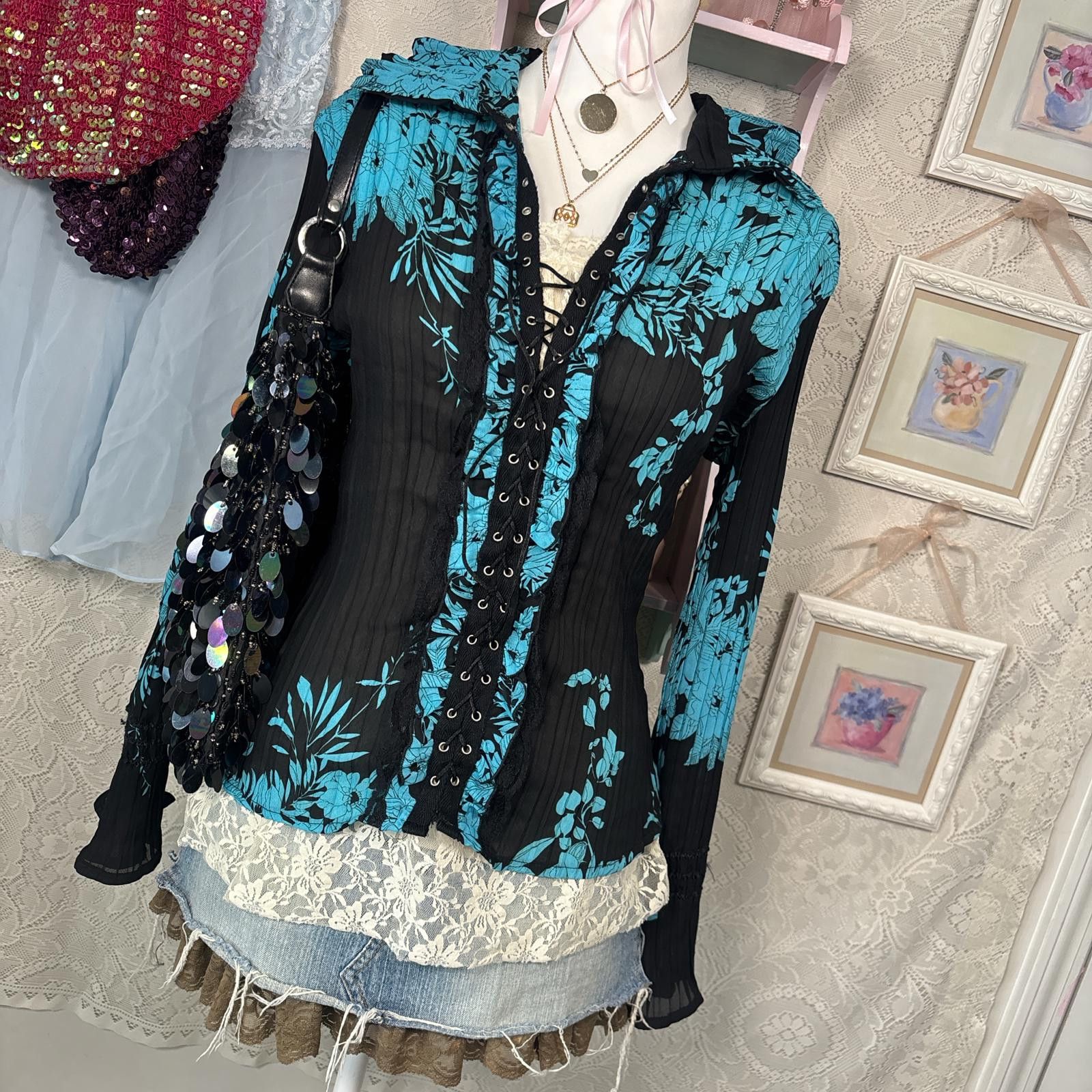 Other y2k lace grunge goth fairy corset lace up blouse Size M / US 6-8 / IT 42-44 - 6 Thumbnail