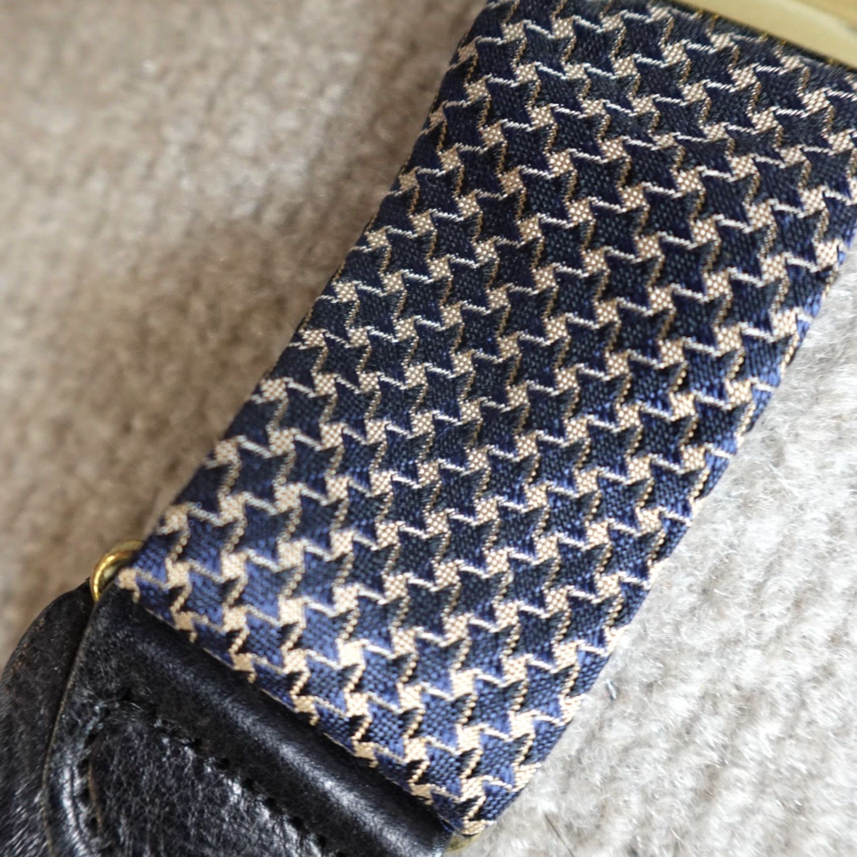 Vintage Trafalgar Suspender Blue Geometric Woven Brass Clasp Leather Loops Silk One Size Men Size ONE SIZE - 3 Thumbnail