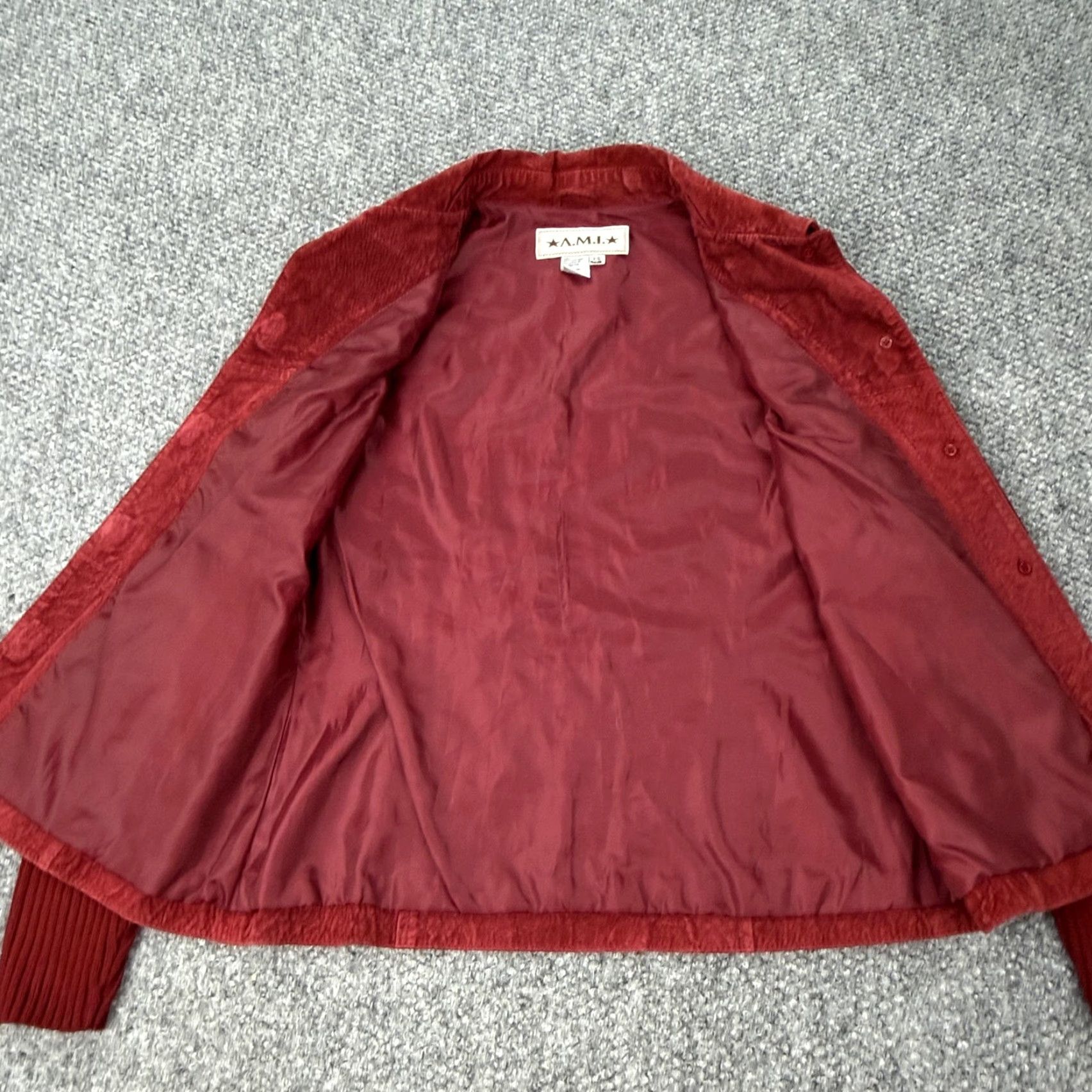 Vintage A.M.I Leather Jacket Womens Petite Small Red Suede Knit Sleeve Button Front Size S / US 4 / IT 40 - 3 Thumbnail