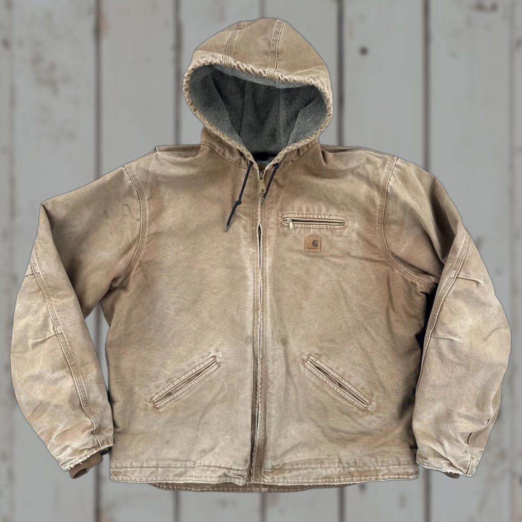 Carhartt VINTAGE Carhartt Jacket 2XL Tall Brown Hooded Fleece Lined Zip Workwear Shirt Mens Modern Outdoor USA Distressed Logo Zipper Size US XXL / EU 58 / 5 - 1 Thumbnail