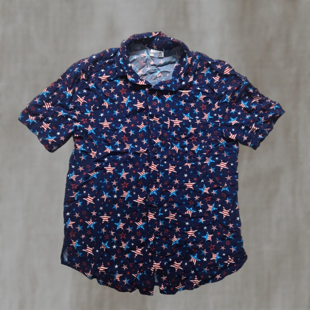 Vintage Orageous USA Stars Stripes Print Button Up Short Sleeve Shirt Men's Small Blue Size US S / EU 44-46 / 1 - 1 Thumbnail