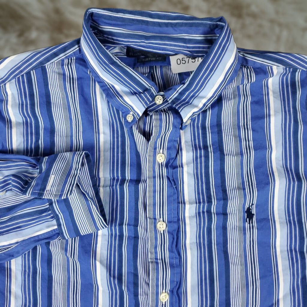 Ralph Lauren Ralph Lauren Shirt Mens XL Blue Striped Pony Casual Button-Up Long Sleeve - Classic American Preppy Cotton Shirt (XL, Blue) Mens Size US XL / EU 56 / 4 - 1 Thumbnail