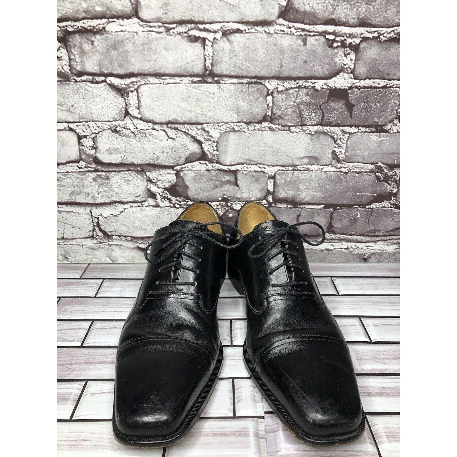 Mezlan Mezlan Lancer Black Leather Square Cap Toe Lace Oxfords Shoe Size US 10 / EU 43 - 20 Thumbnail