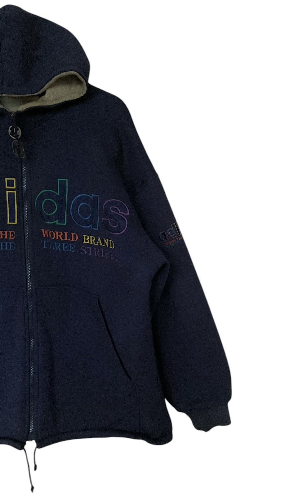 Adidas × Vintage Vintage Brand Adidas Big Logo Fur Hoodie 1990s Size US L / EU 52-54 / 3 - 4 Thumbnail