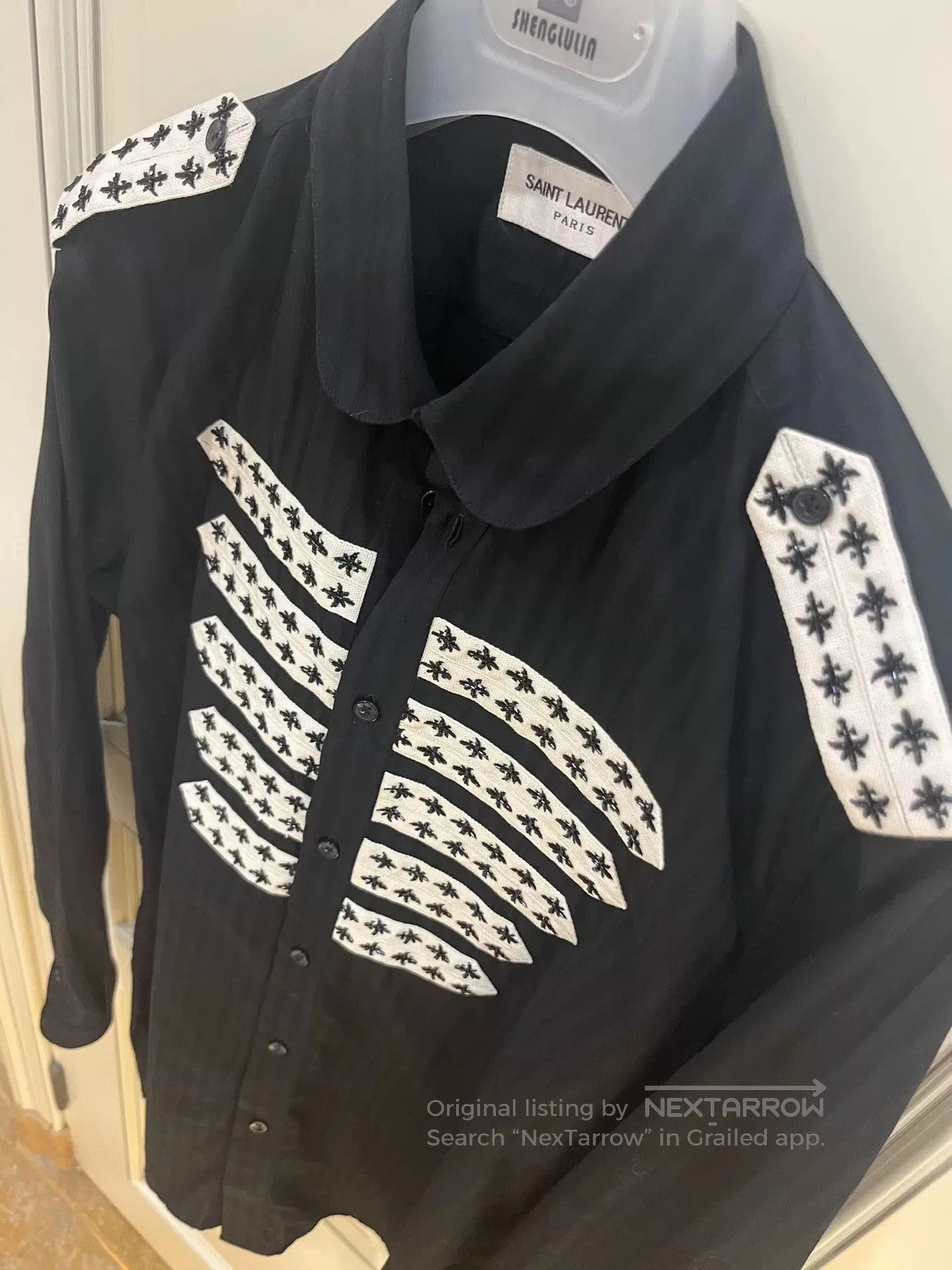 Saint Laurent Paris Saint Laurent YSL Black Striped Military Shirt. Size US M / EU 48-50 / 2 - 8 Thumbnail