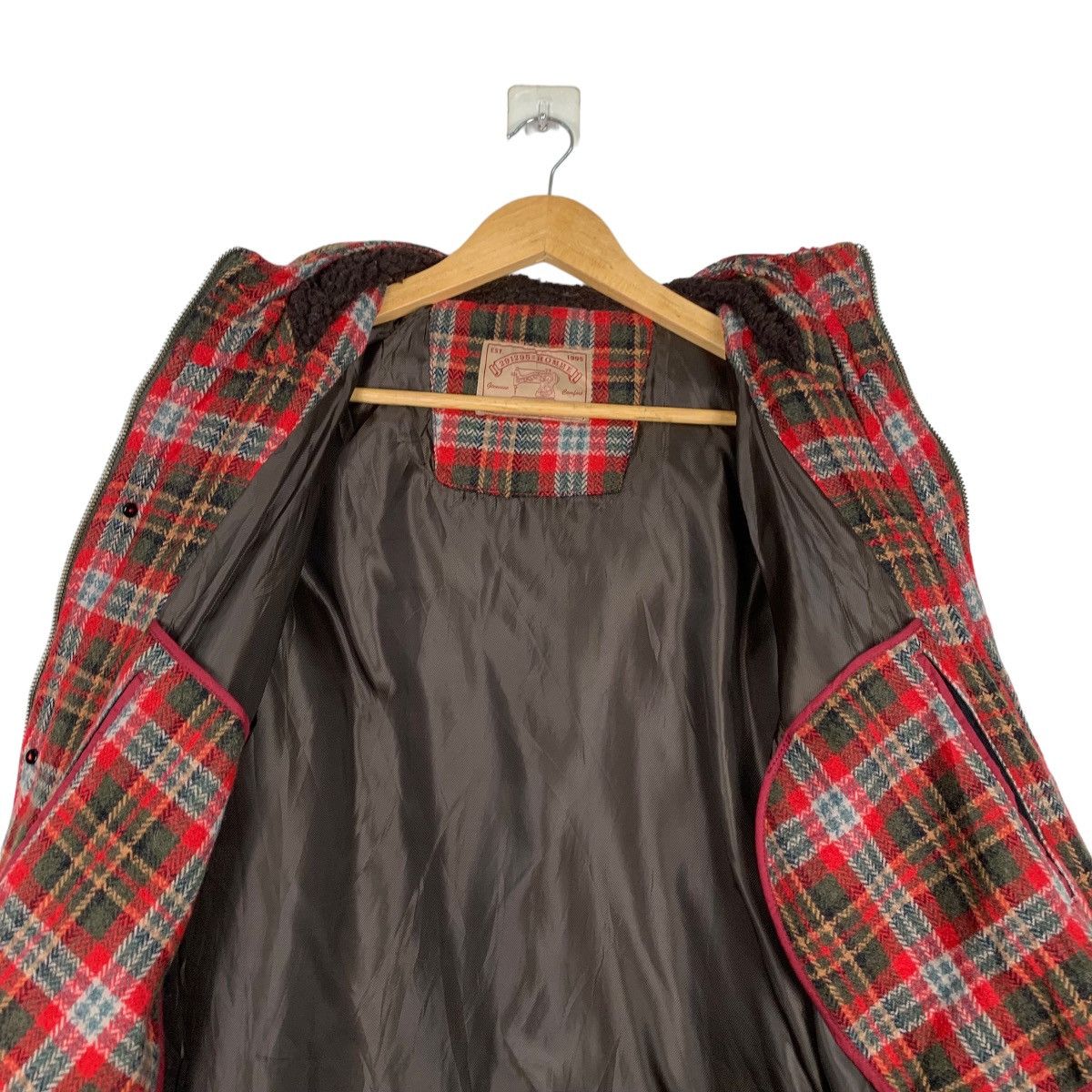Japanese Brand 291295 HOMME Red Tartan Wool Hooded Coat Jacket #1052-C47 Size US M / EU 48-50 / 2 - 12 Thumbnail