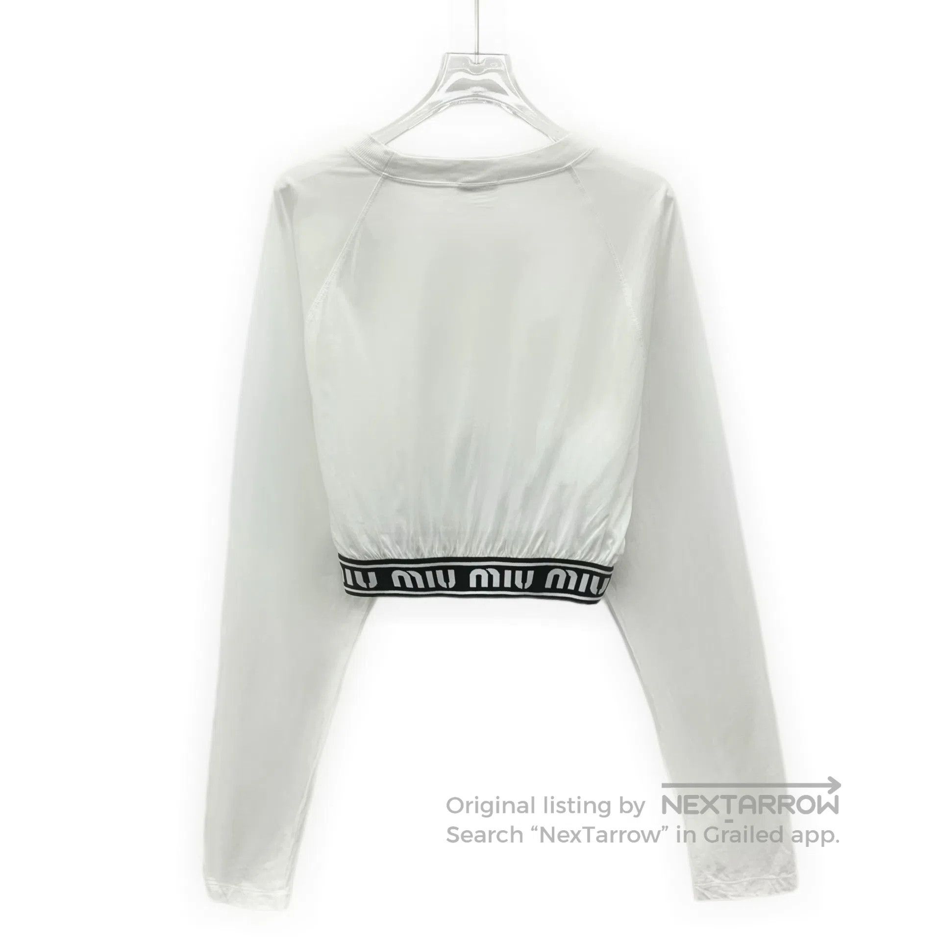 Miu Miu Miu Miu White stretch logo lettering cotton round-neck lon Size M / US 6-8 / IT 42-44 - 2 Thumbnail