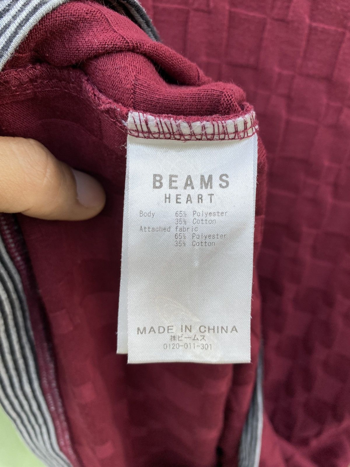 Japanese Brand Beams Heart Burgundy Textured Long Sleeve Japanese Vintage Size US M / EU 48-50 / 2 - 14 Thumbnail