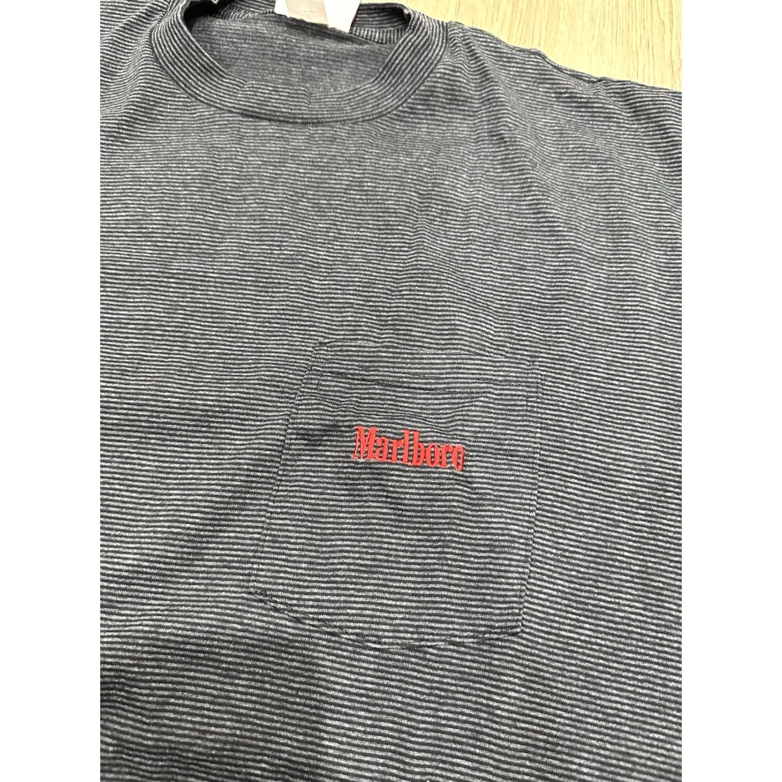 Marlboro VINTAGE Marlboro T-Shirt Striped Pocket Black Grey 2XL Adult USA CreW Neck Short Sleeve Mens Womens Unisex 90s 80s Classic USA Marlboro Shirt Size US XXL / EU 58 / 5 - 4 Thumbnail