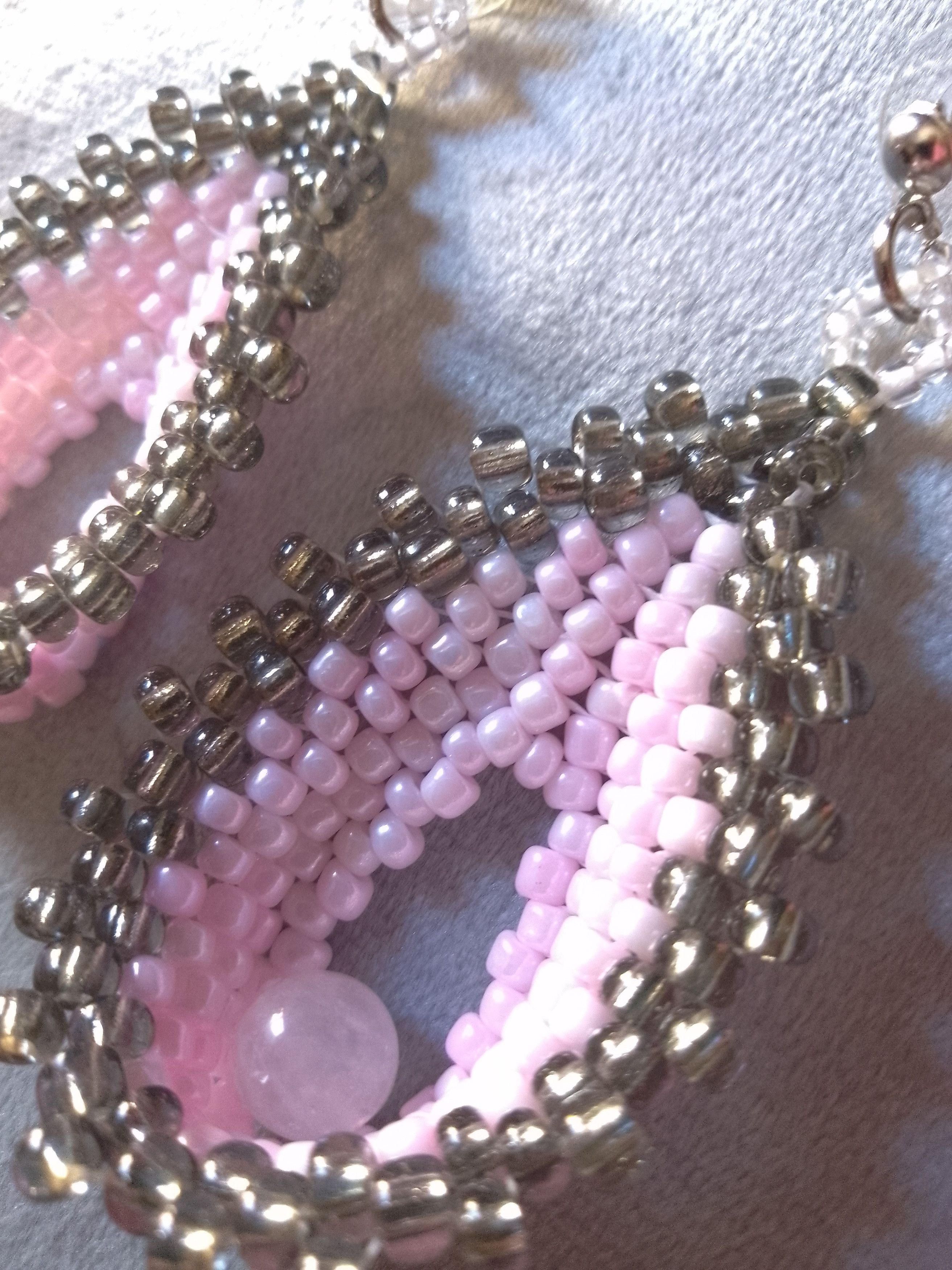 Handmade Earrings Long Dangle Leafy Rose quartz gemstones Size ONE SIZE - 5 Thumbnail
