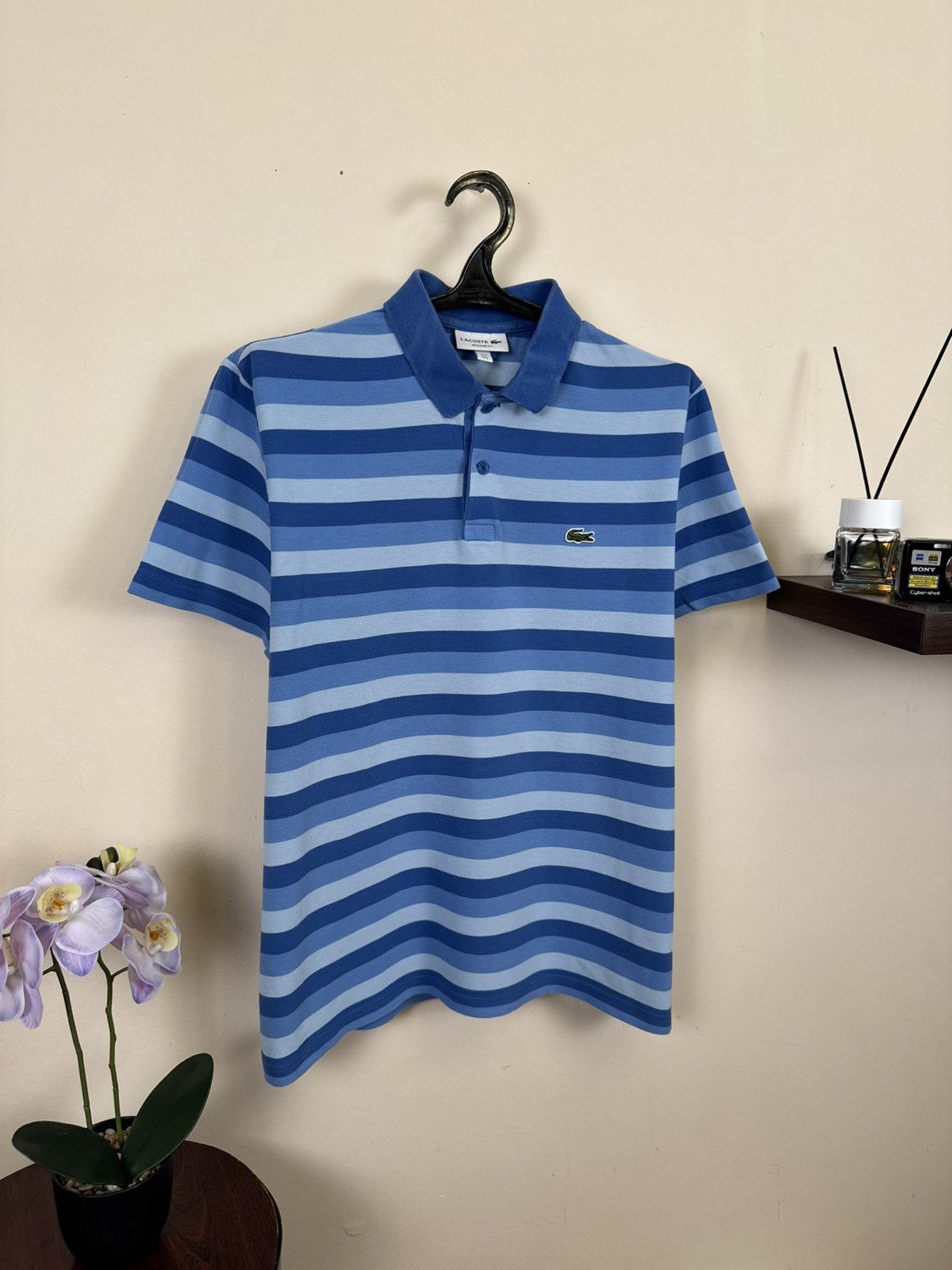 Other 🇫🇷 Lacoste Polo T shirt Striped Blue Sz L Luxury Casual Size US L / EU 52-54 / 3 - 6 Thumbnail