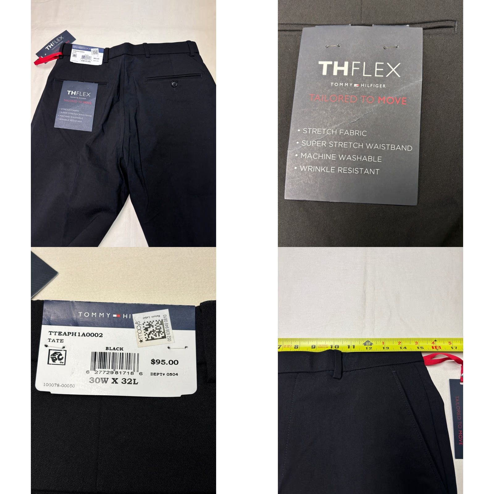 Tommy Hilfiger Tommy Hilfiger THFlex Pants Mens Dress Pants Slim Straight Black 30 x 32 Stretch Pockets Wrinkle Resistant Business Travel Modern Fit Size US 30 / EU 46 - 8 Thumbnail