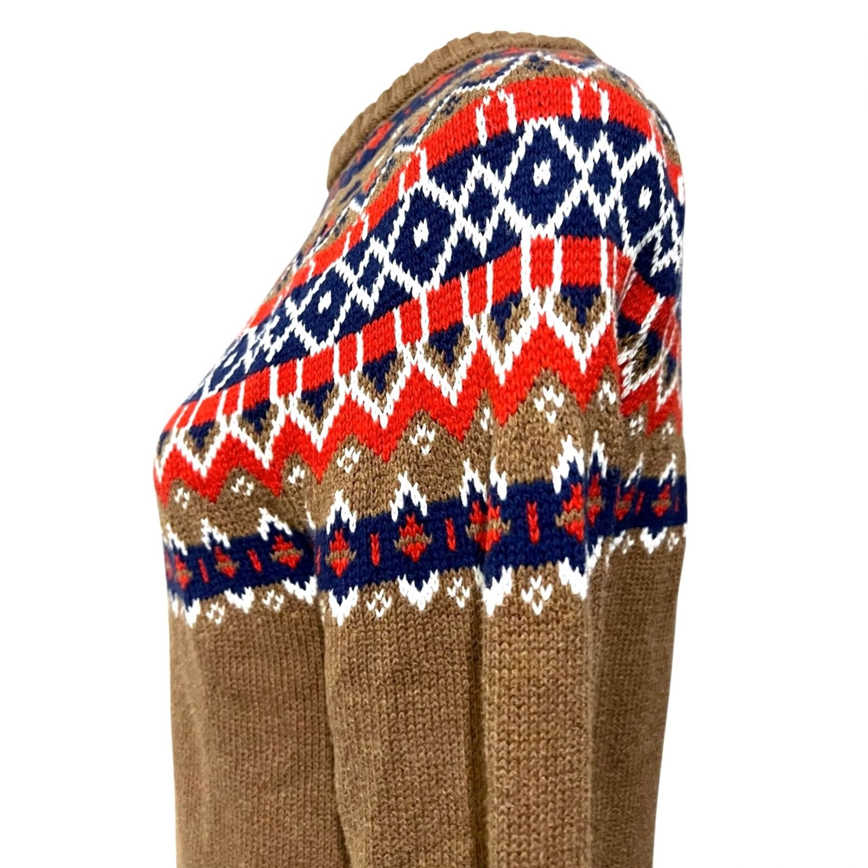 J.Crew VINTAGE J.Crew Sweater Crewneck Cotton Fair Isle Tan Womens Small Crew Neck Sweater, 100% Cotton, Long Sleeve, Casual Size S / US 4 / IT 40 - 4 Thumbnail
