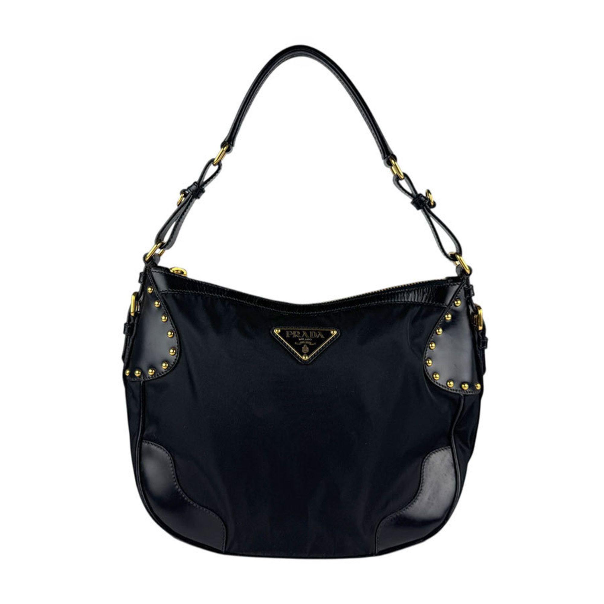 Prada Shoulder Bag Nylon Leather Black Women's Z5286