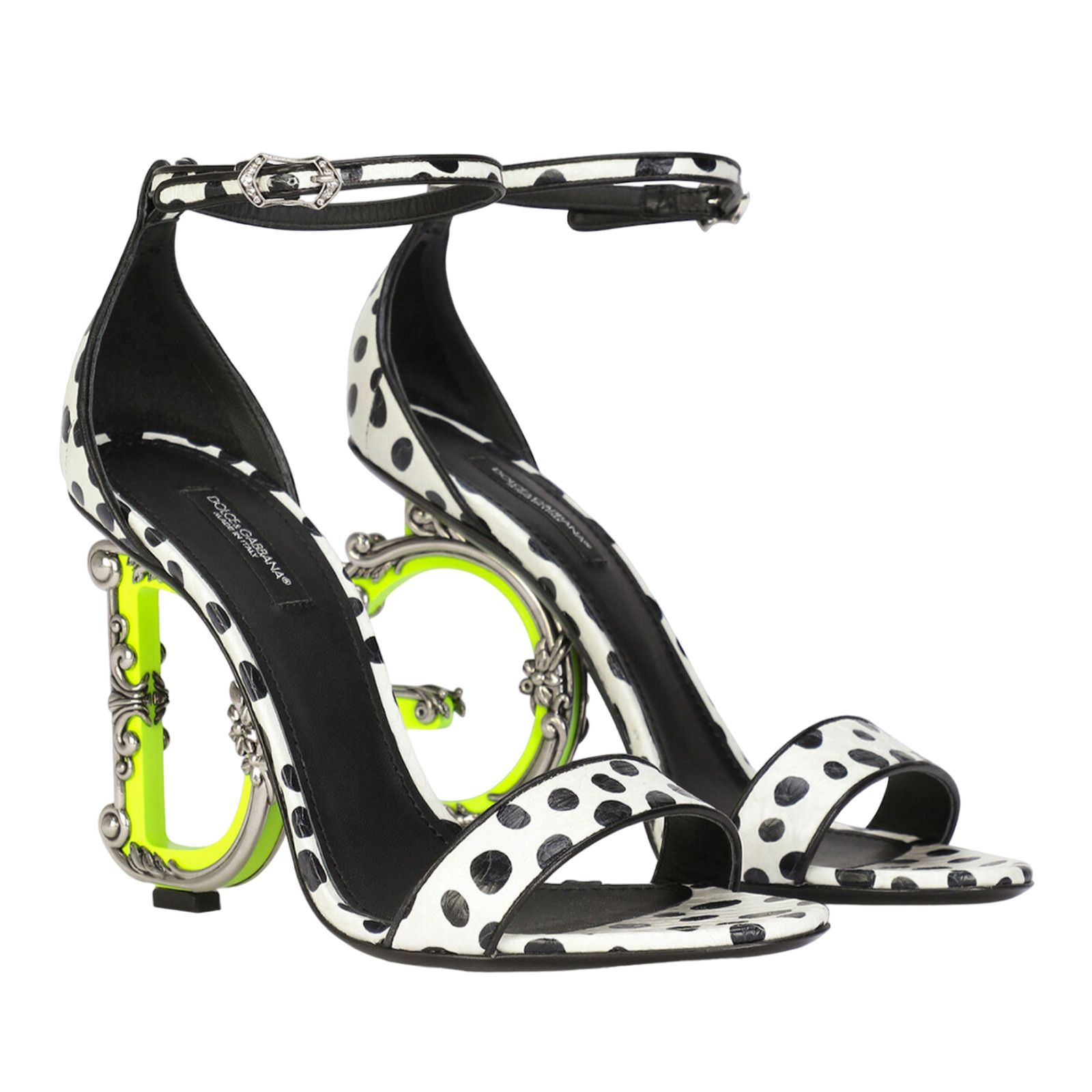 Dolce & Gabbana Keira 105 Black White Baroque DG Logo Heel Sandal Pump 37.5 Size US 7.5 / IT 37.5 - 1 Thumbnail