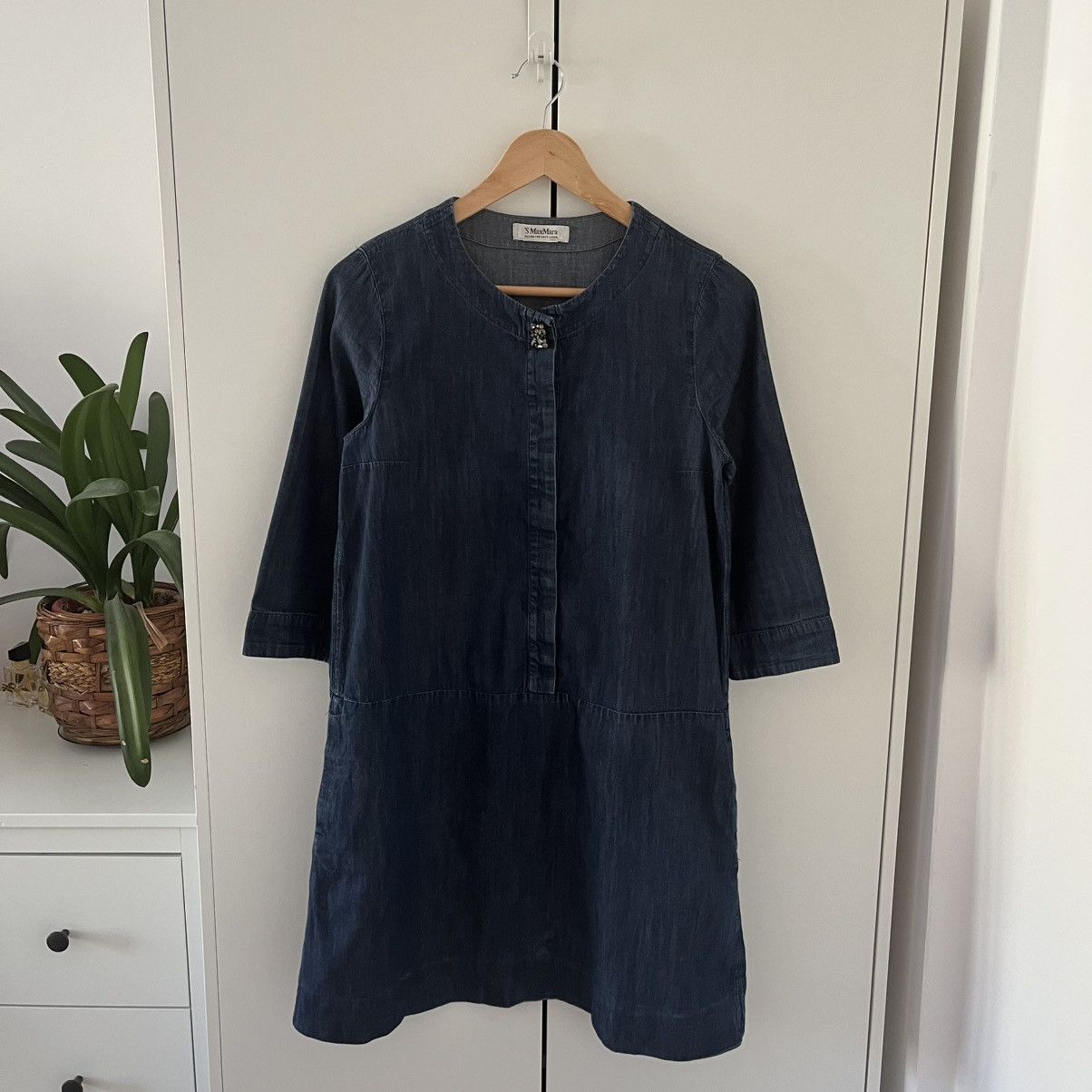 Max Mara Vintage ‘S MaxMara Denim Blue Midi Dress Luxury Designer Size M / US 6-8 / IT 42-44 - 1 Thumbnail
