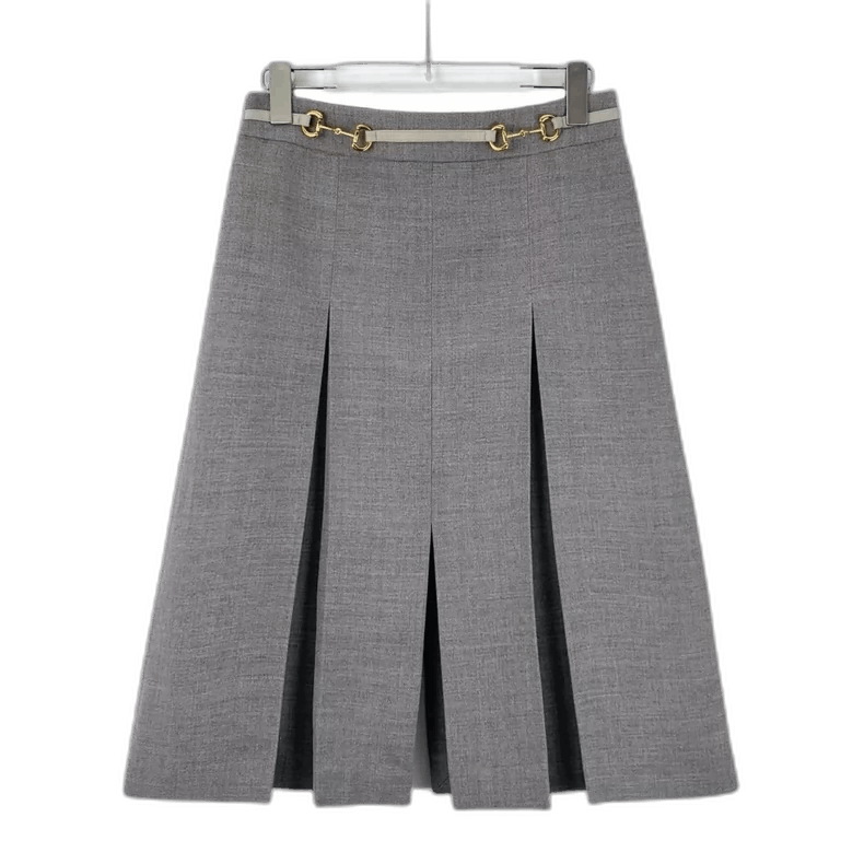 Gucci Gucci Grey Pleated Wool Skirt with Logo-2505 Size 37" - 1 Thumbnail