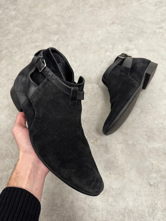 Saint Laurent Paris 2000s Saint Laurent Black Suede Low Buckle Boots Size US 8 / EU 41 - 1 Thumbnail