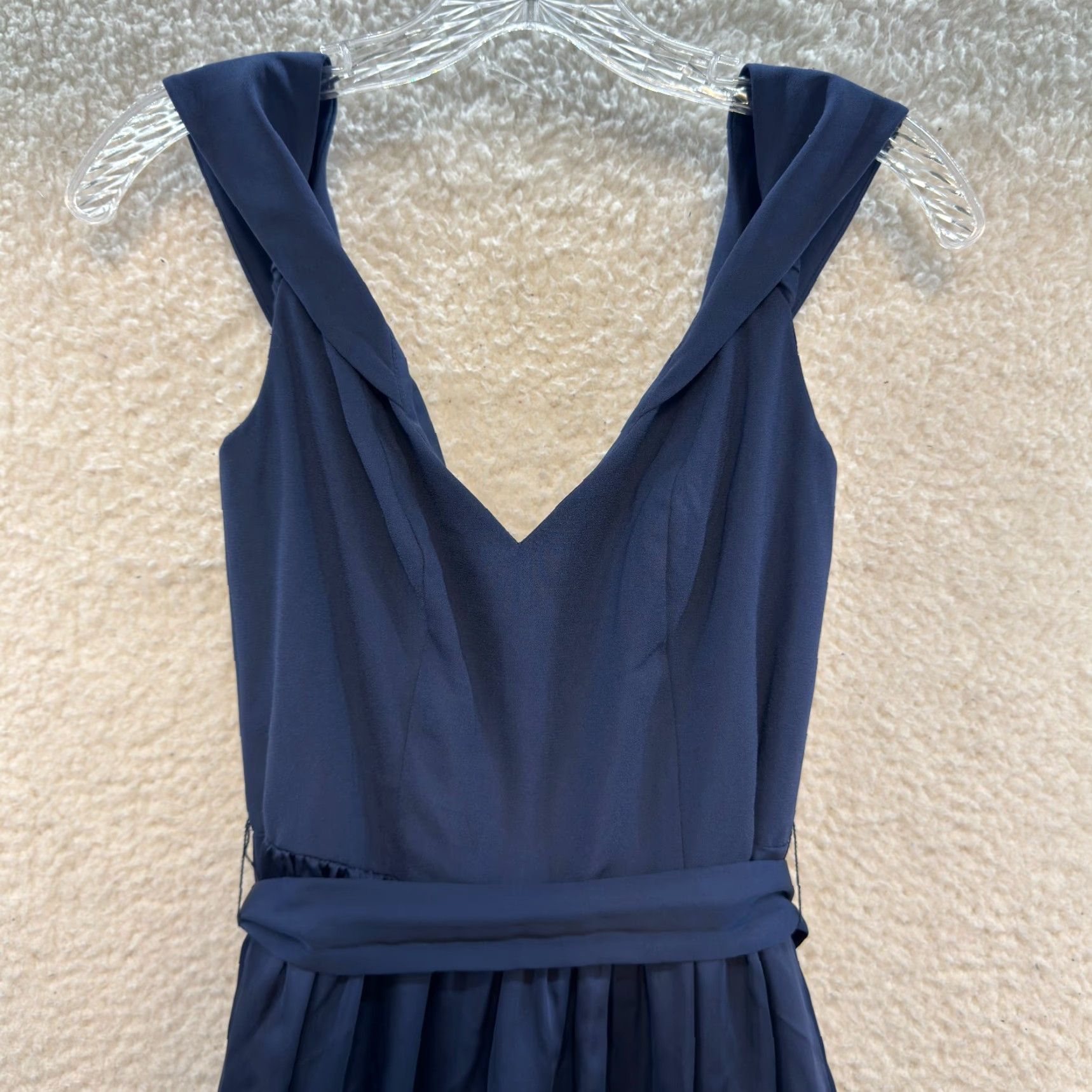 Vintage VINTAGE David's Bridal Bridesmaid Dress Navy Blue Formal Long Full Length Bow Boned Shirt/… Size XS / US 0-2 / IT 36-38 - 3 Thumbnail