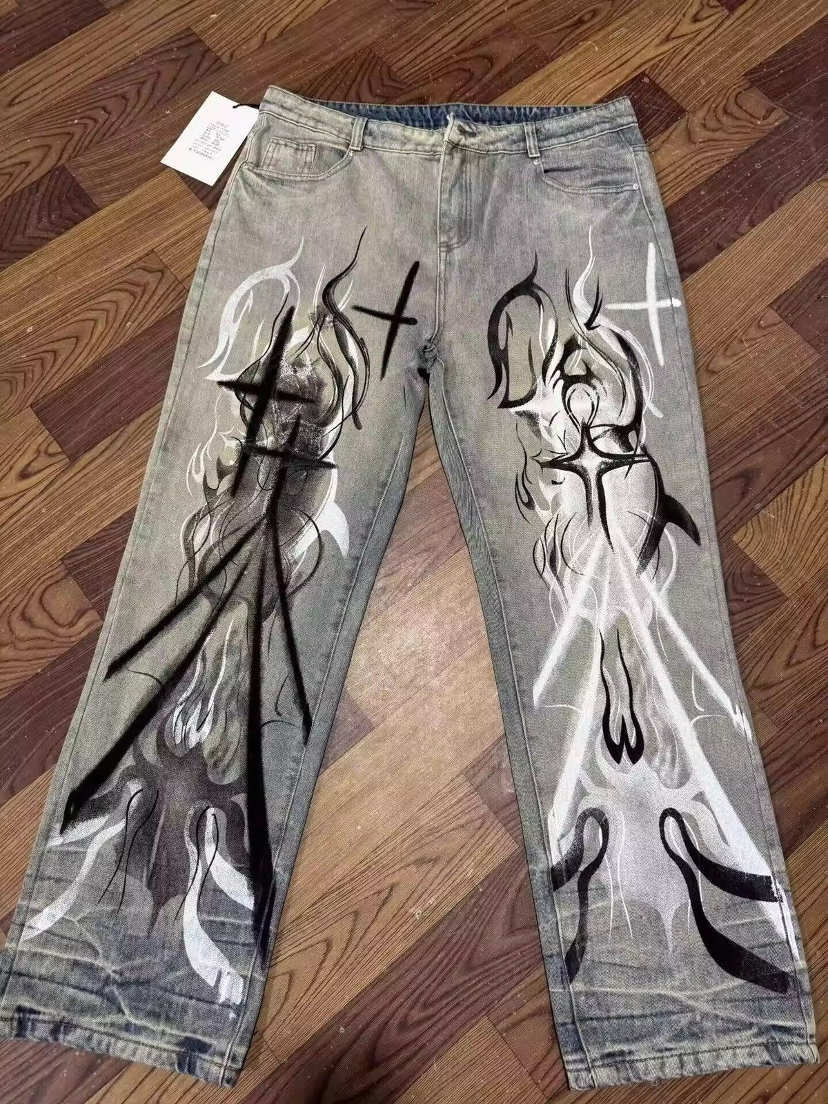 Japanese Brand Flame Art Graphic Denim Pant Size US 29 - 1 Thumbnail