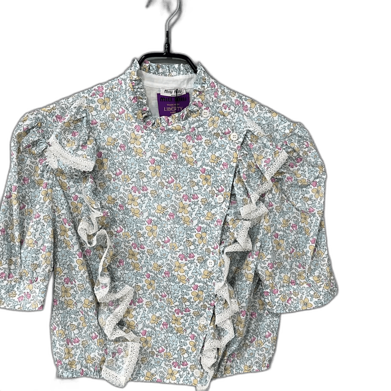 Miu Miu Floral Puff Sleeve Short Casual Blouse Size L / US 10 / IT 46 - 1 Thumbnail