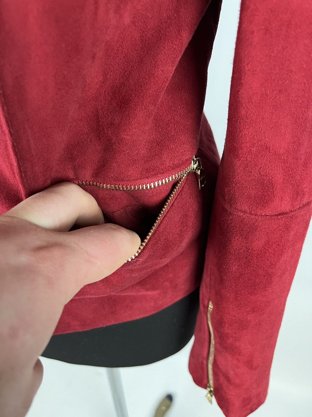 Designer × Sandro Womens leather jacket Sandro Paris Size 3 Color Red (0328) Size M / US 6-8 / IT 42-44 - 5 Thumbnail