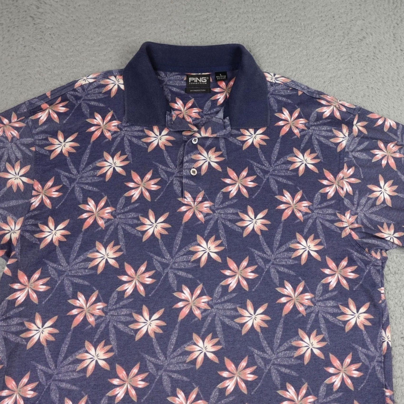 Vintage PING Polo Shirt Mens Large Blue Floral Golf UV Protection Size US L / EU 52-54 / 3 - 4 Thumbnail