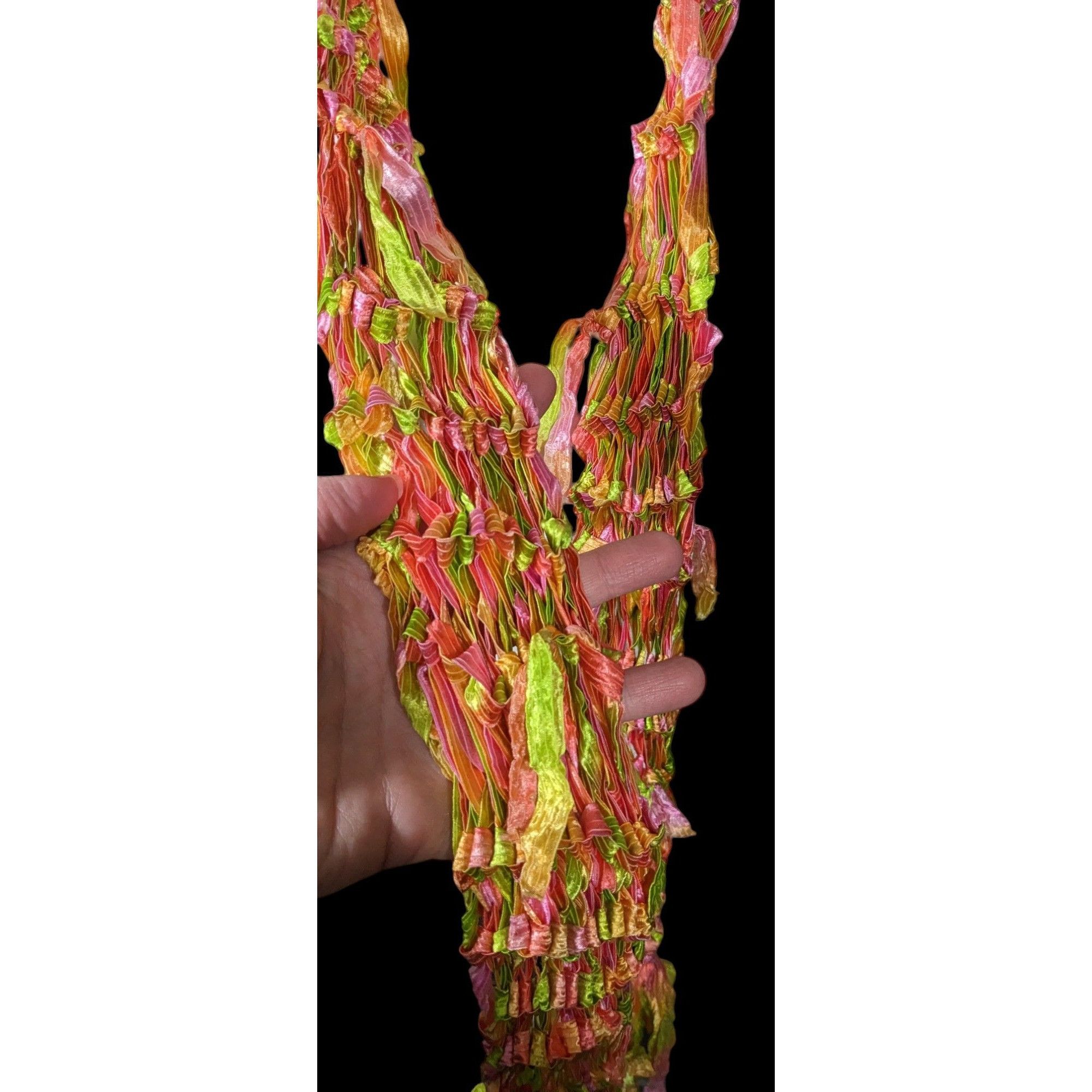Other Handmade Neon Rainbow Abstract Open Knit Festival Scarf Size ONE SIZE - 4 Thumbnail