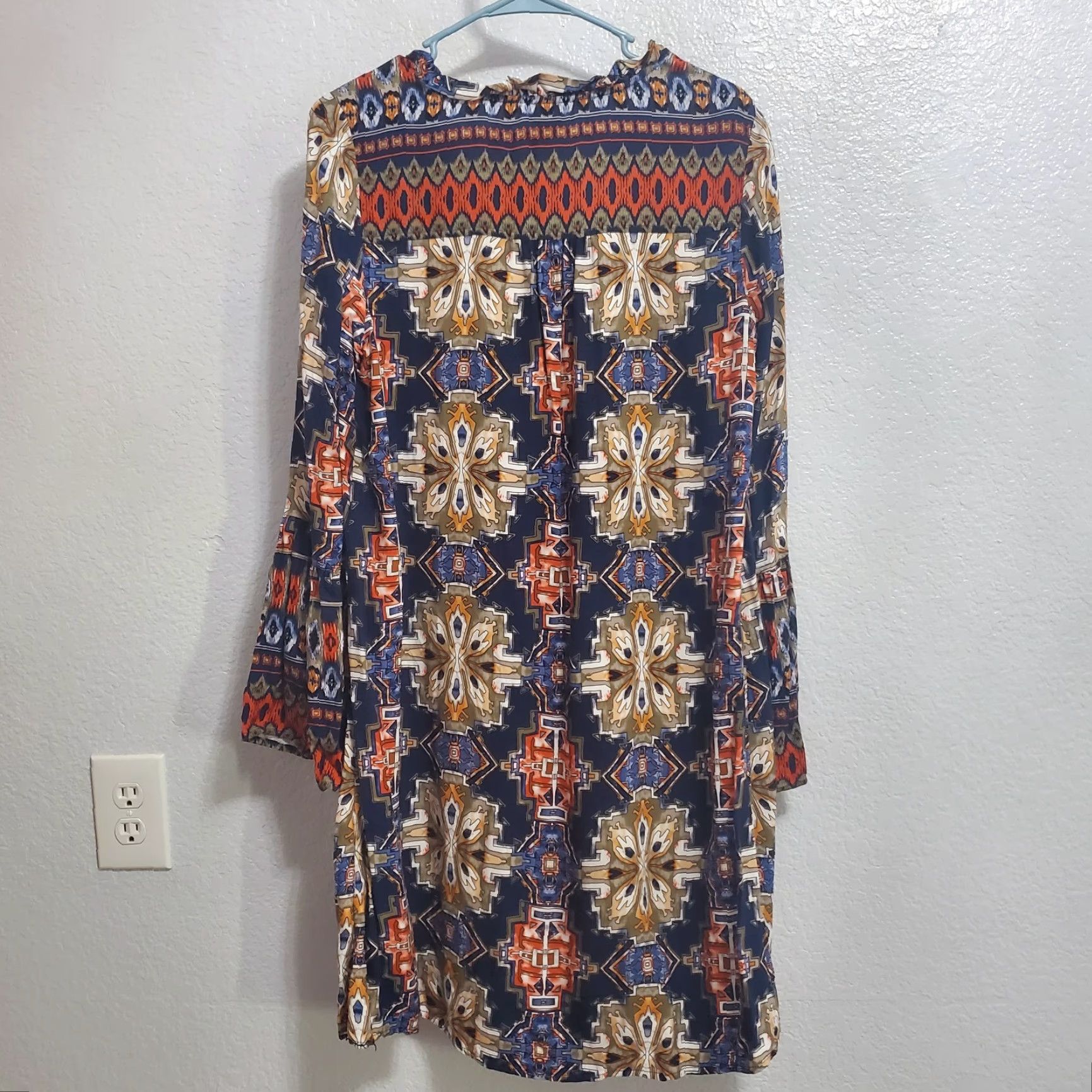 Ariat Ariat Dress Women L Blue Long Bell Sleeve Tassel Tie Rayon Western Boho Festival Size L / US 10 / IT 46 - 3 Thumbnail