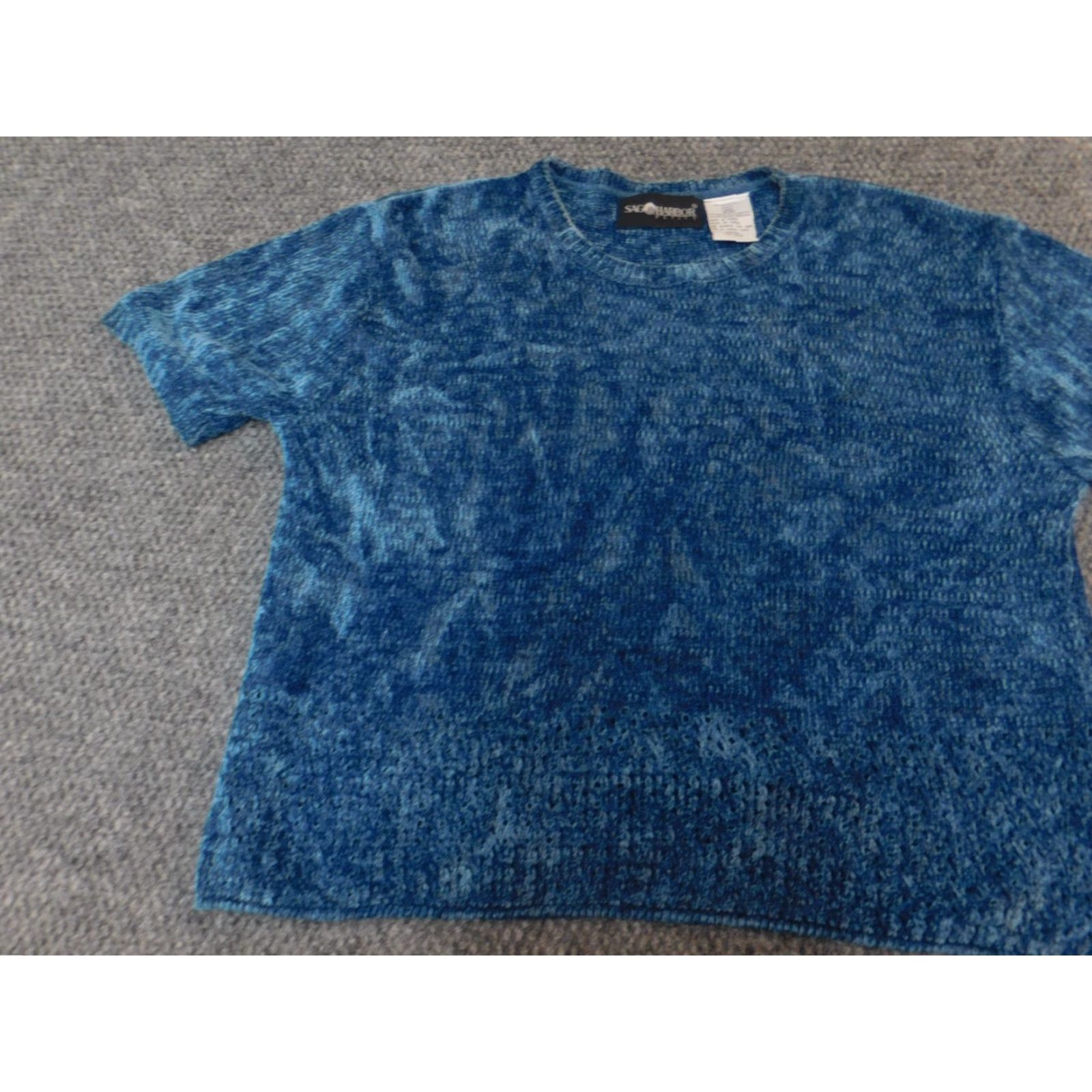 Vintage Sag Harbor Womens Sweater L Blue Short Sleeve Crew Neck Pullover Knit Dolman Sleeve 100% Cotton Logo Classic Lightweight Size L / US 10 / IT 46 - 3 Thumbnail