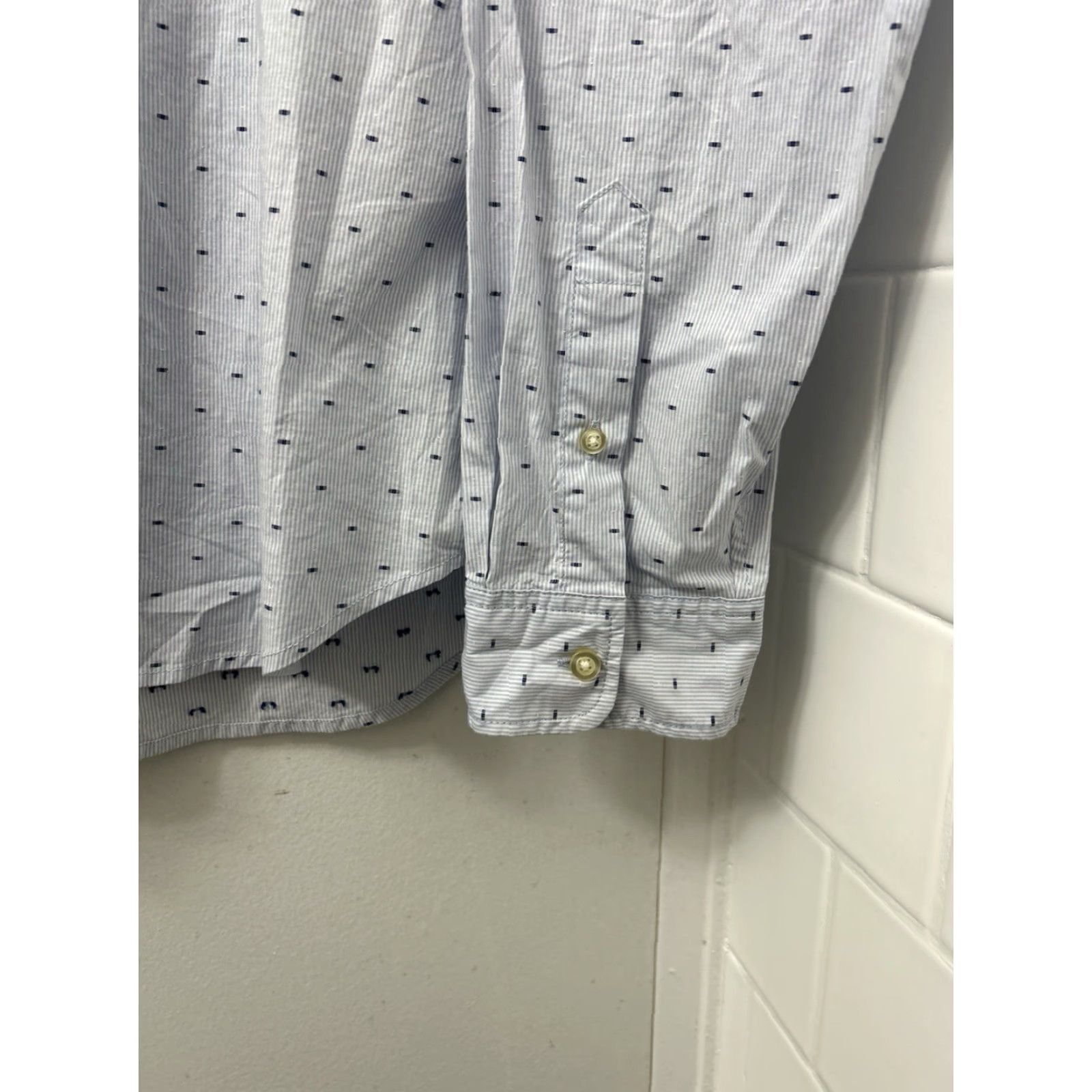 Gap GAP Shirt Mens L Blue Oxford Button-Down Striped Geometric Stretch Standard Fit Regular Pins Pocketed Casual Workwear Size US L / EU 52-54 / 3 - 7 Thumbnail