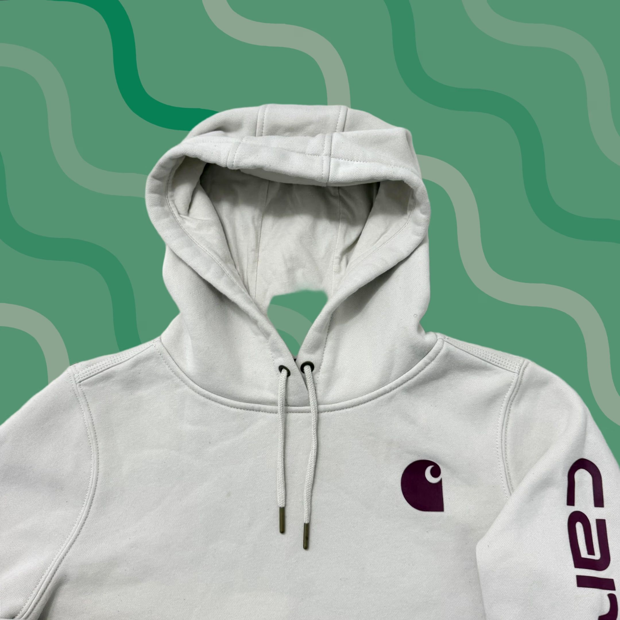 Carhartt VINTAGE Carhartt Sweater Hoodie Womens Medium White Relaxed Logo Sleeve Fleece Pullover Size M / US 6-8 / IT 42-44 - 1 Thumbnail