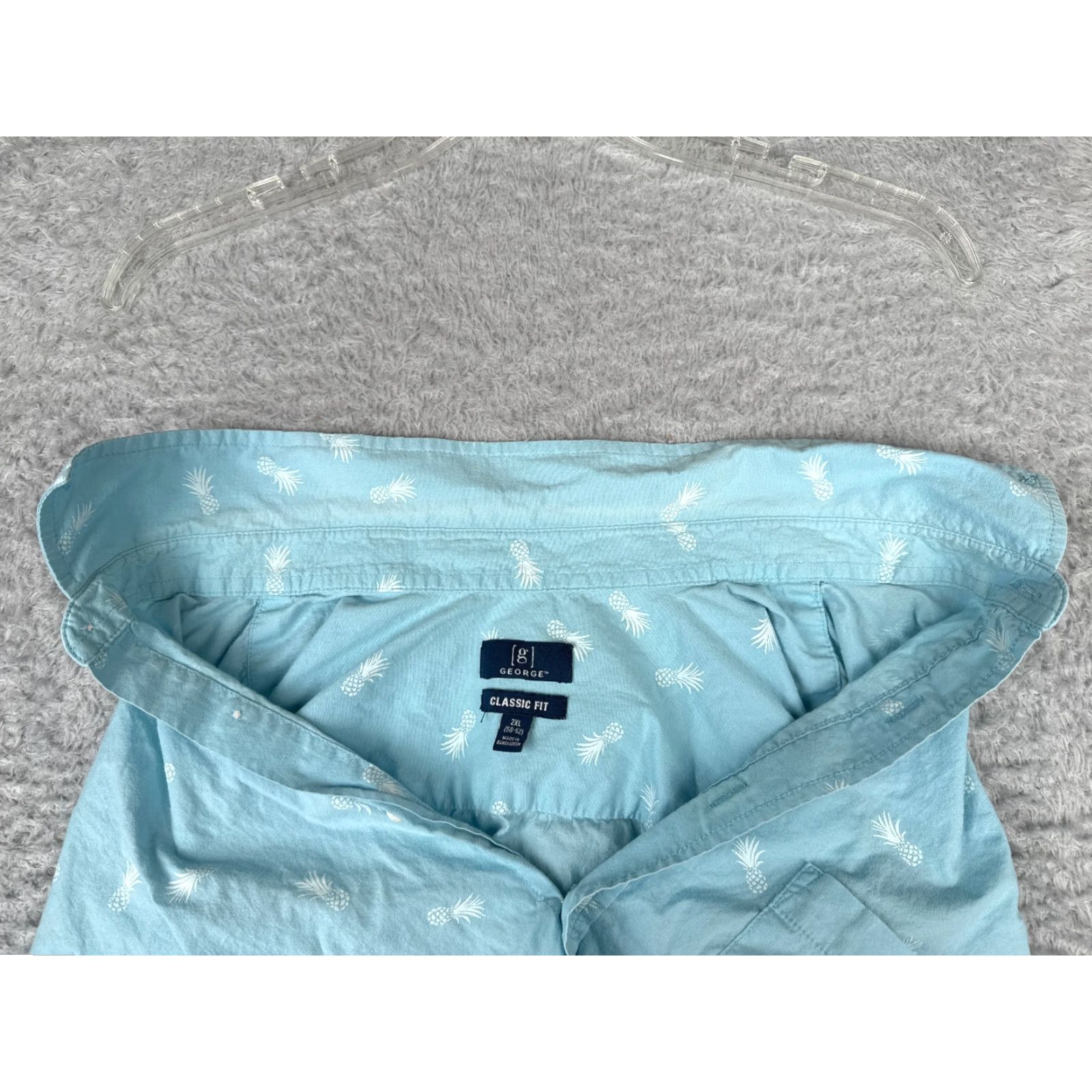 George George Shirt Adult 2XL Blue Pineapple Cotton Blend Hawaiian Classic Fit Button-Up Short Sleeve Mens Size US XXL / EU 58 / 5 - 2 Thumbnail