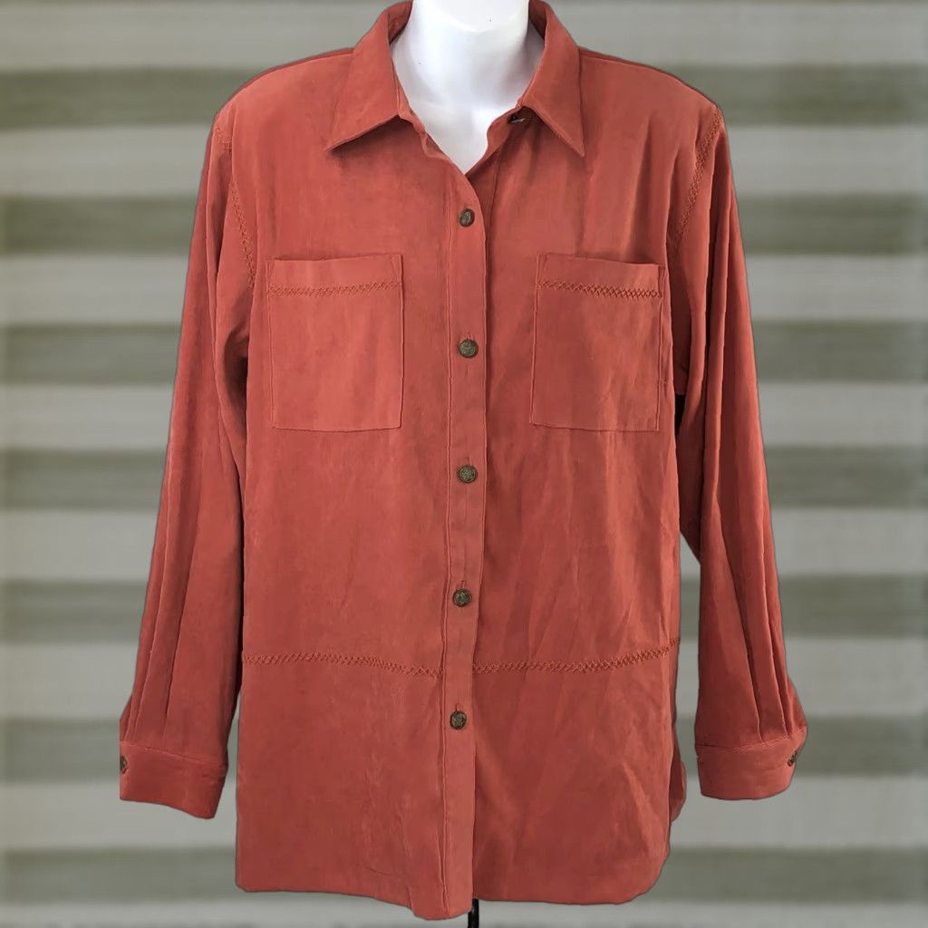 Vintage VINTAGE Alfred Dunner Button-Up Top XL Rust Orange Embroidered Crochet Pocket Back Styled Casual Women's Shirt Size XL / US 12-14 / IT 48-50 - 1 Thumbnail