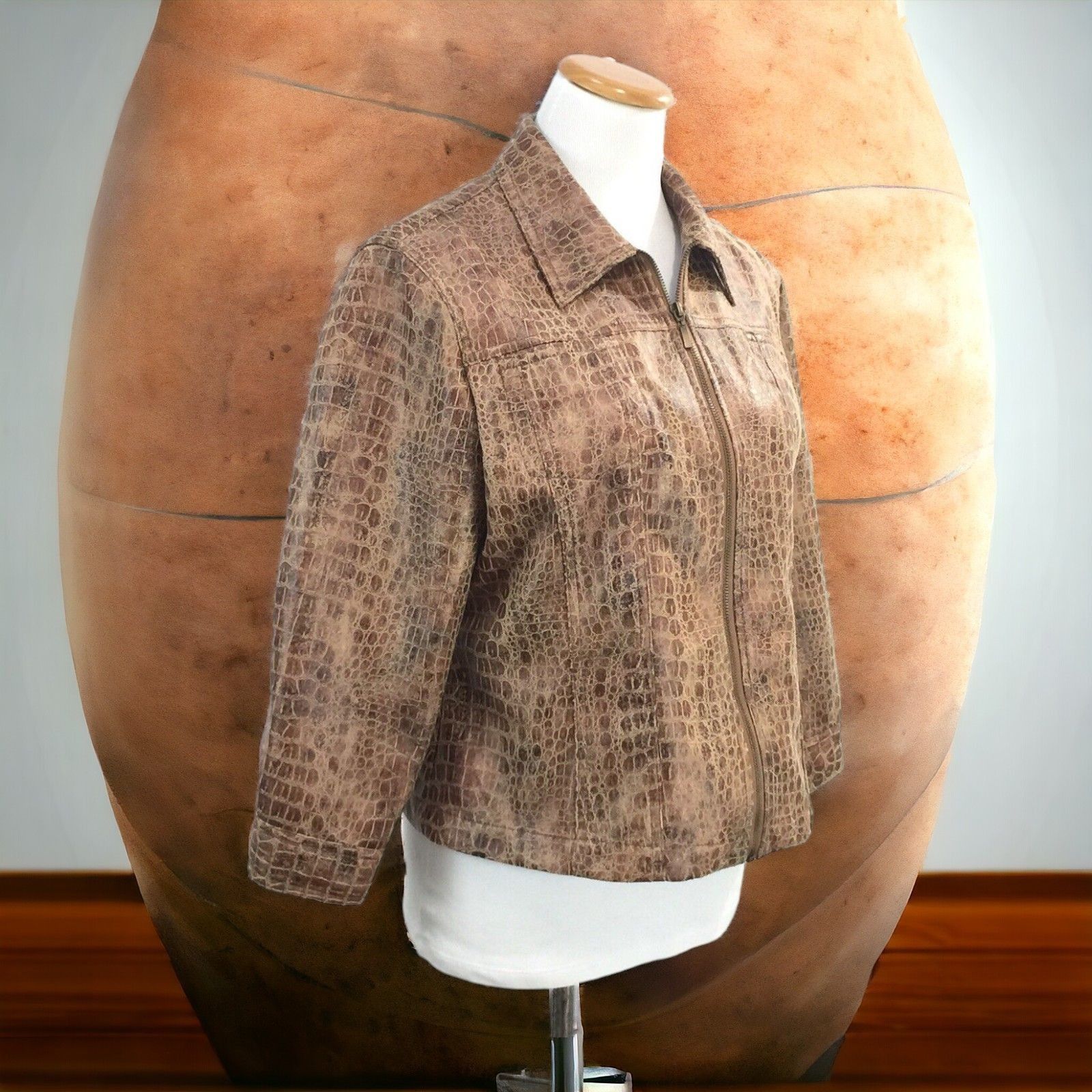 Designer Ruby Rd Faux Crocodile Print Brown Womens Jacket Quarter Sle Size XXL / US 16-18 / IT 52-54 - 6 Thumbnail