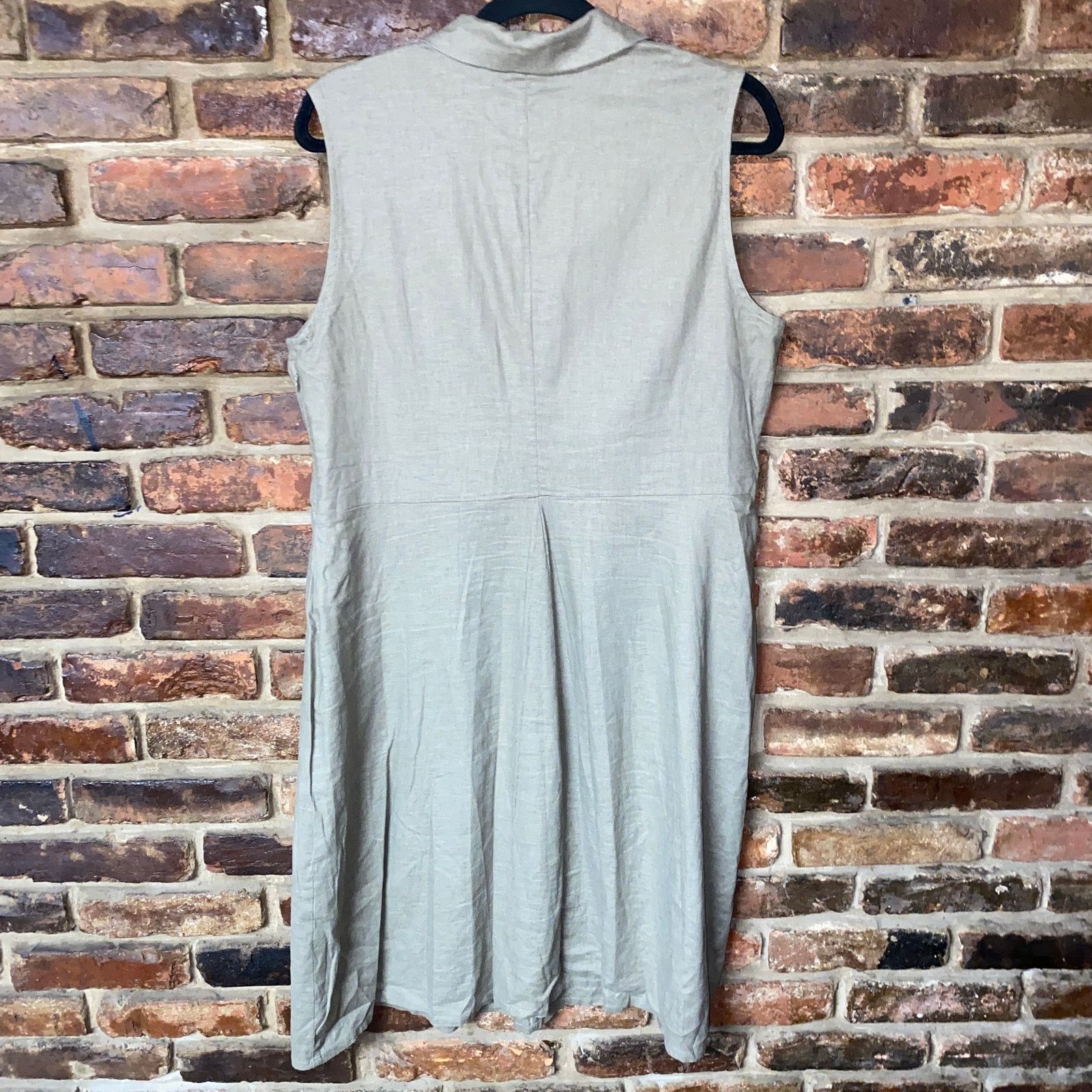 Tahari Olive Army Green Linen Sleeveless Shirt Dress 14